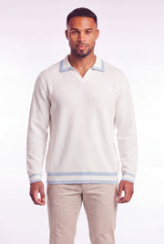 Men's Cotton Knitted V-Neck Polo Sweater | Blackstone London