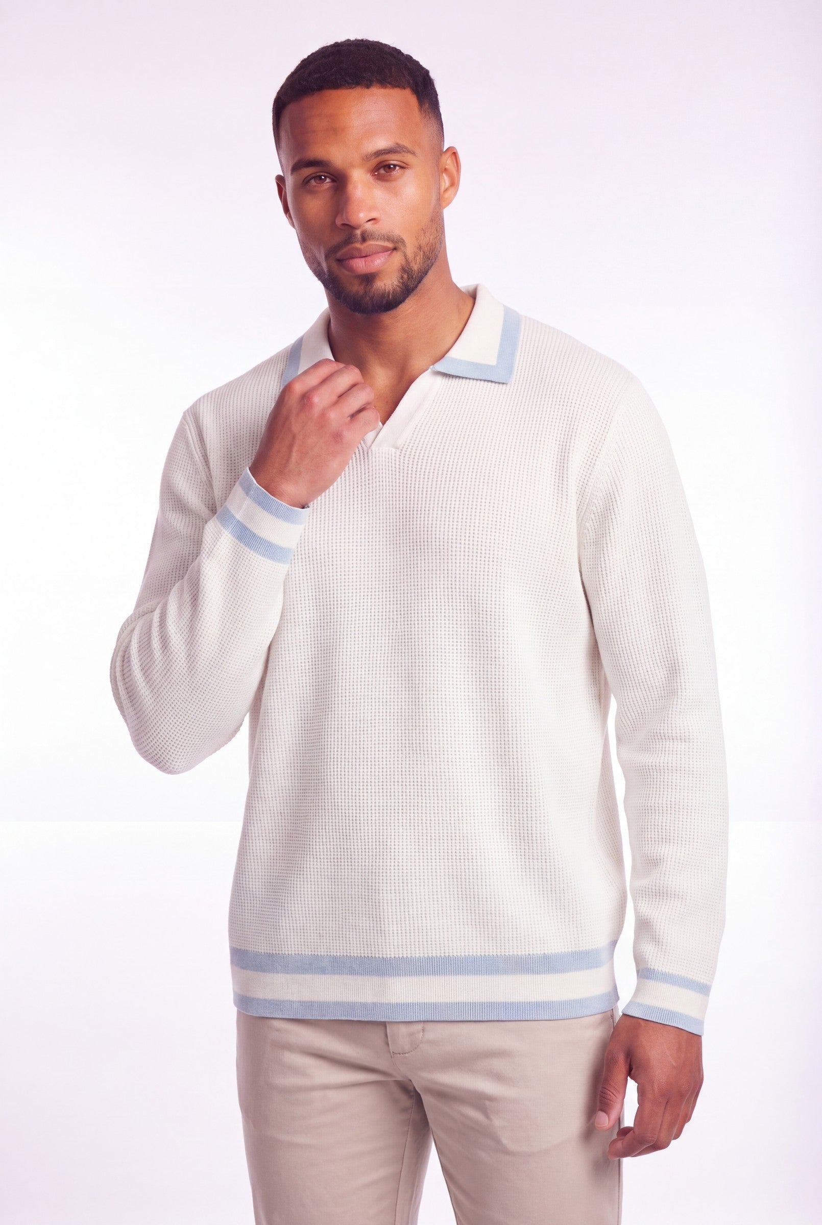 Men's Cotton Knitted V-Neck Polo Sweater | Blackstone London