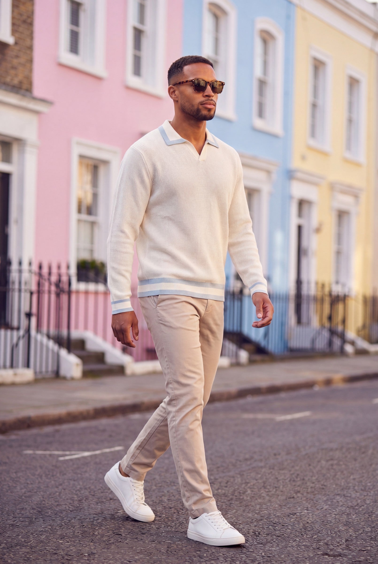 Men's Cotton Knitted V-Neck Polo Sweater | Blackstone London