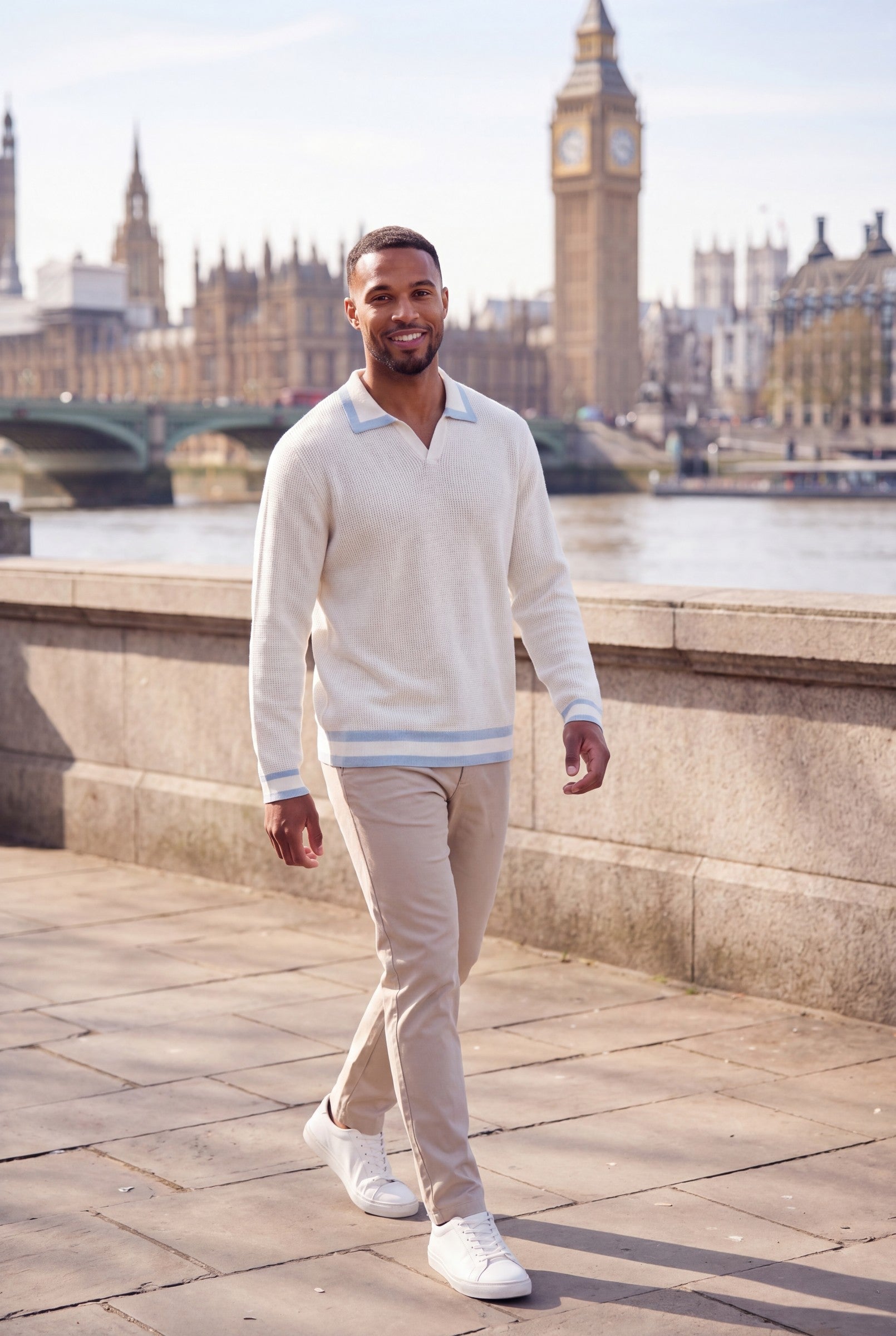 Men's Cotton Knitted V-Neck Polo Sweater | Blackstone London