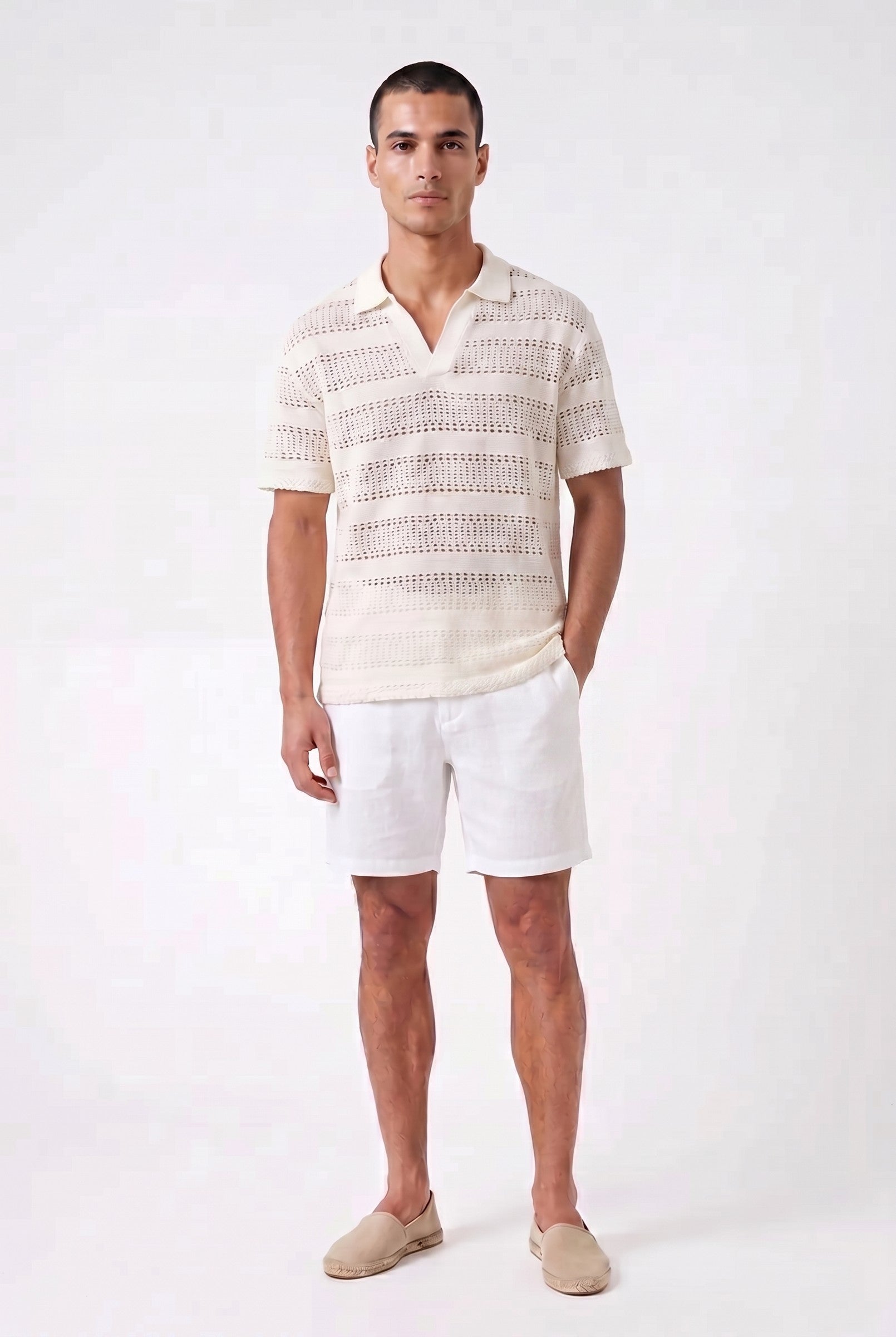 Men's Boxy Stripe Crochet Polo | Blackstone London