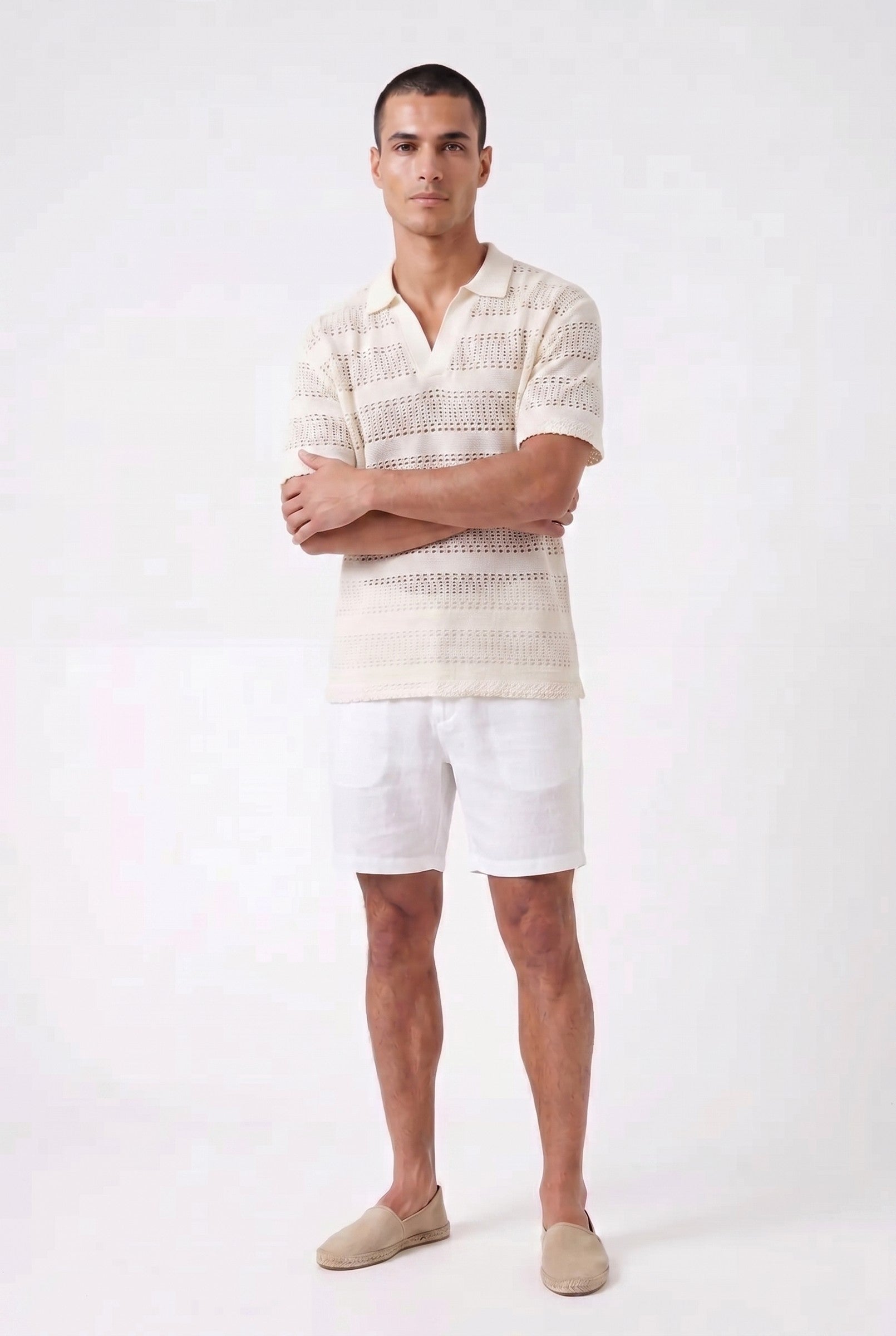 Men's Boxy Stripe Crochet Polo | Blackstone London