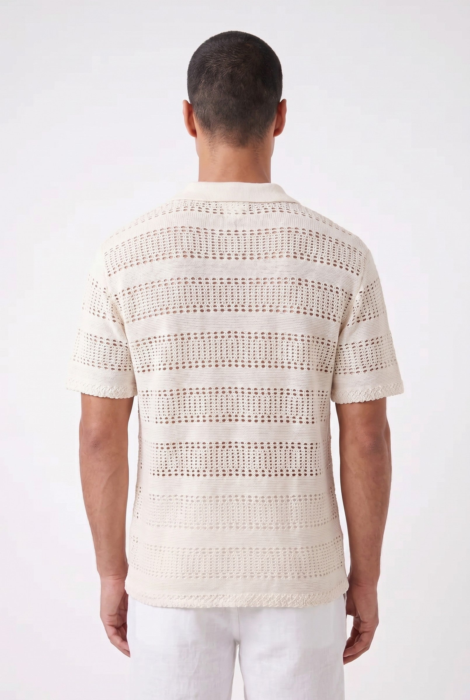 Men's Boxy Stripe Crochet Polo | Blackstone London