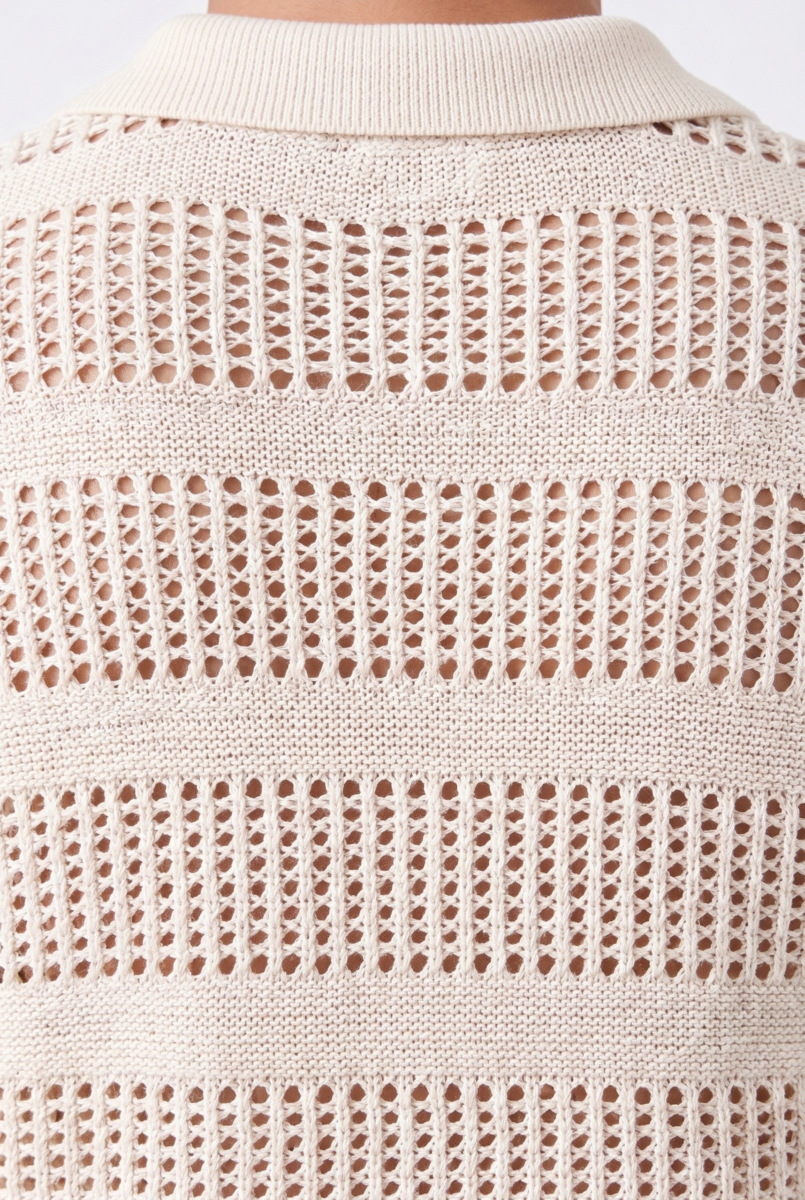 Men's Boxy Stripe Crochet Polo | Blackstone London