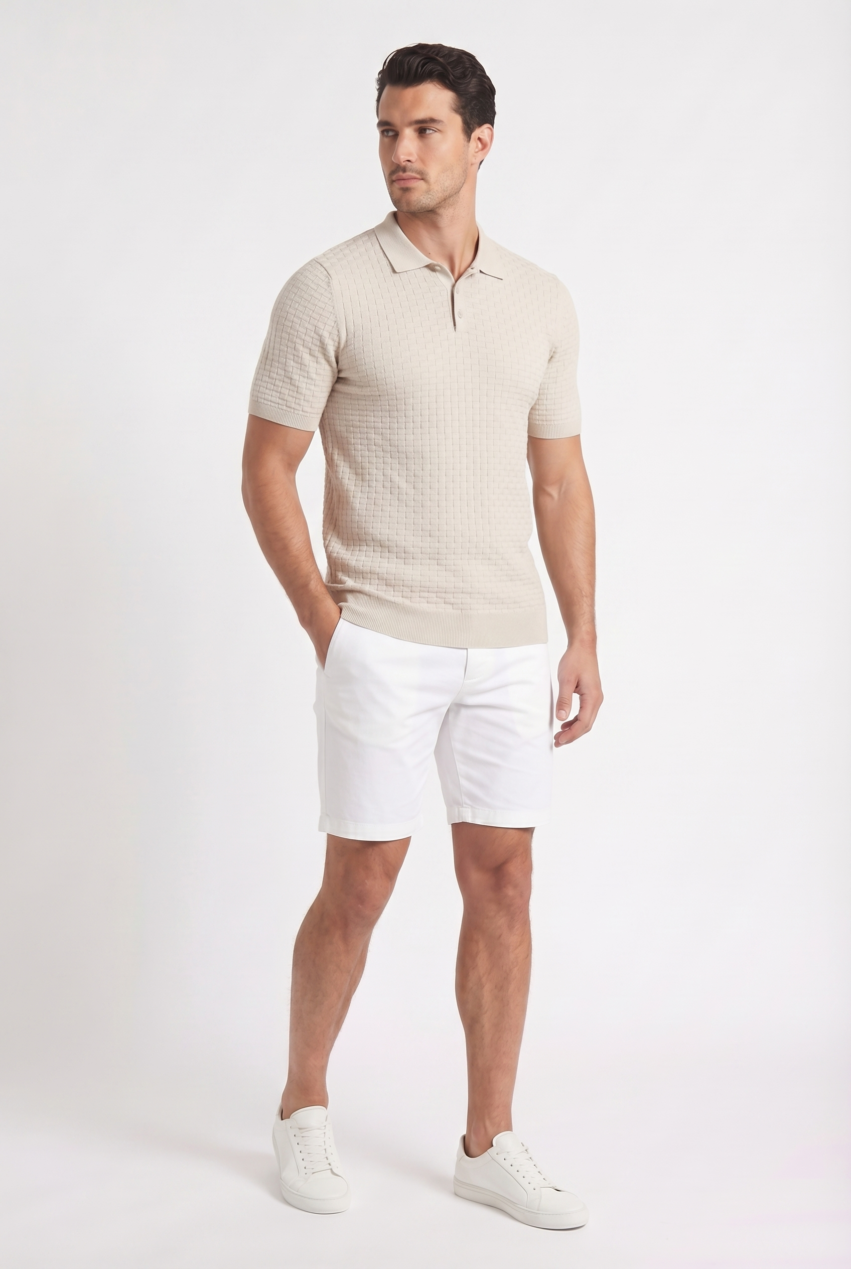 Men's Textured Knit Polo Shirt | Blackstone London