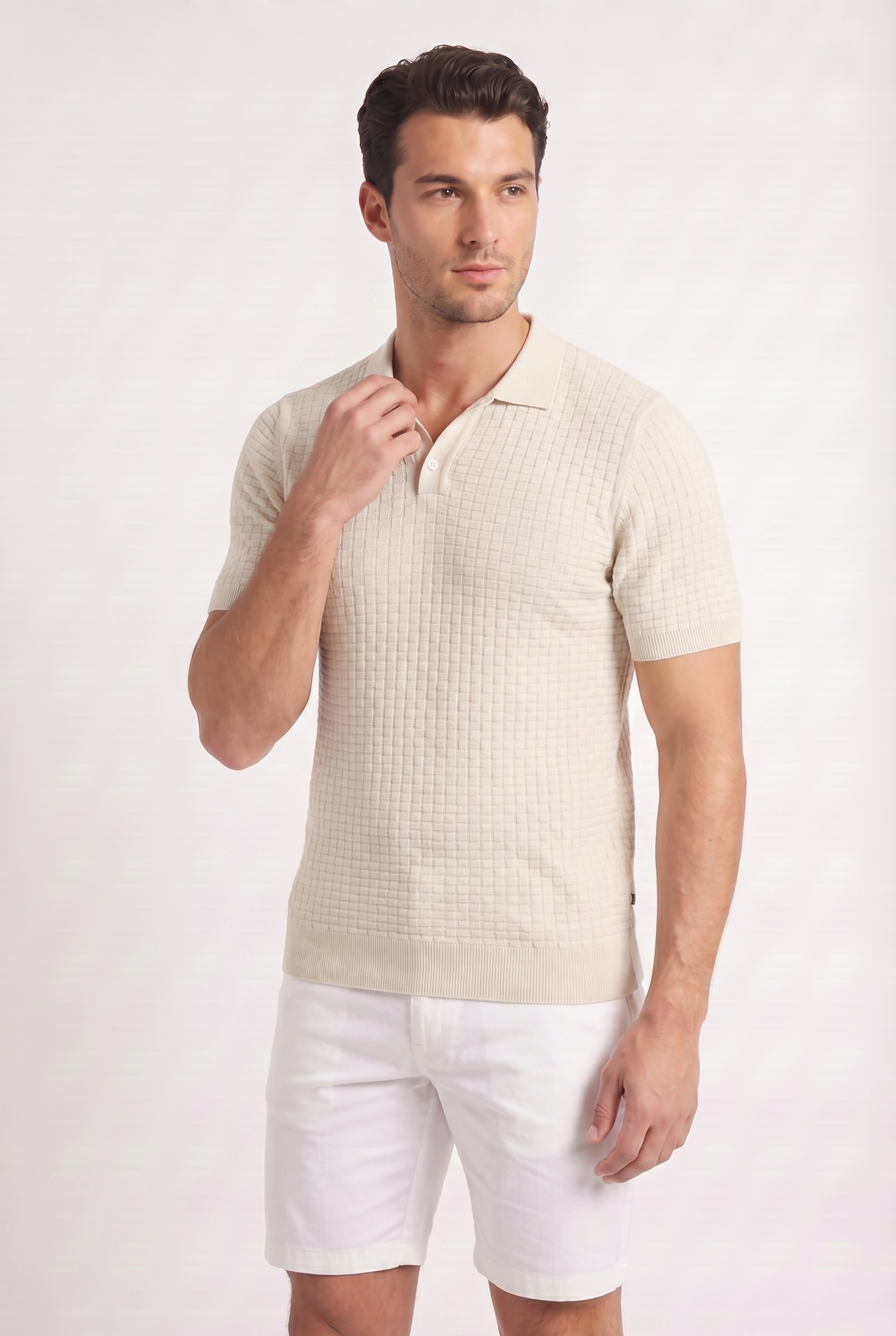 Men's Textured Knit Polo Shirt | Blackstone London