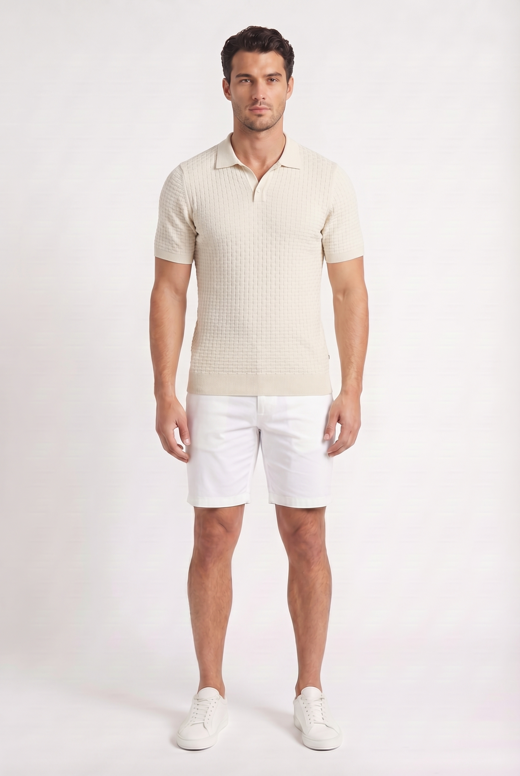 Men's Textured Knit Polo Shirt | Blackstone London