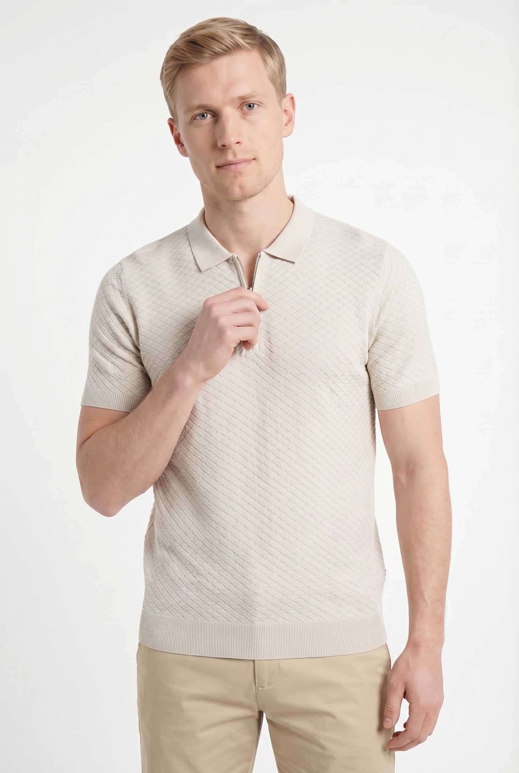 Men's Half Zip Knit Polo Shirt | Blackstone London