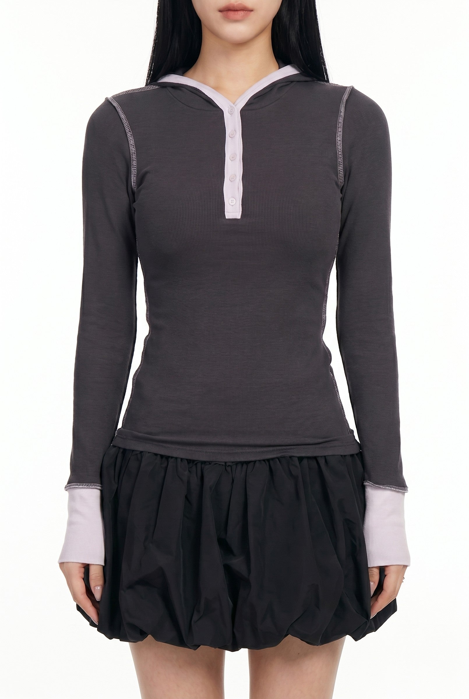 Women's Hooded Henley Long Sleeve Top | Blackstone London