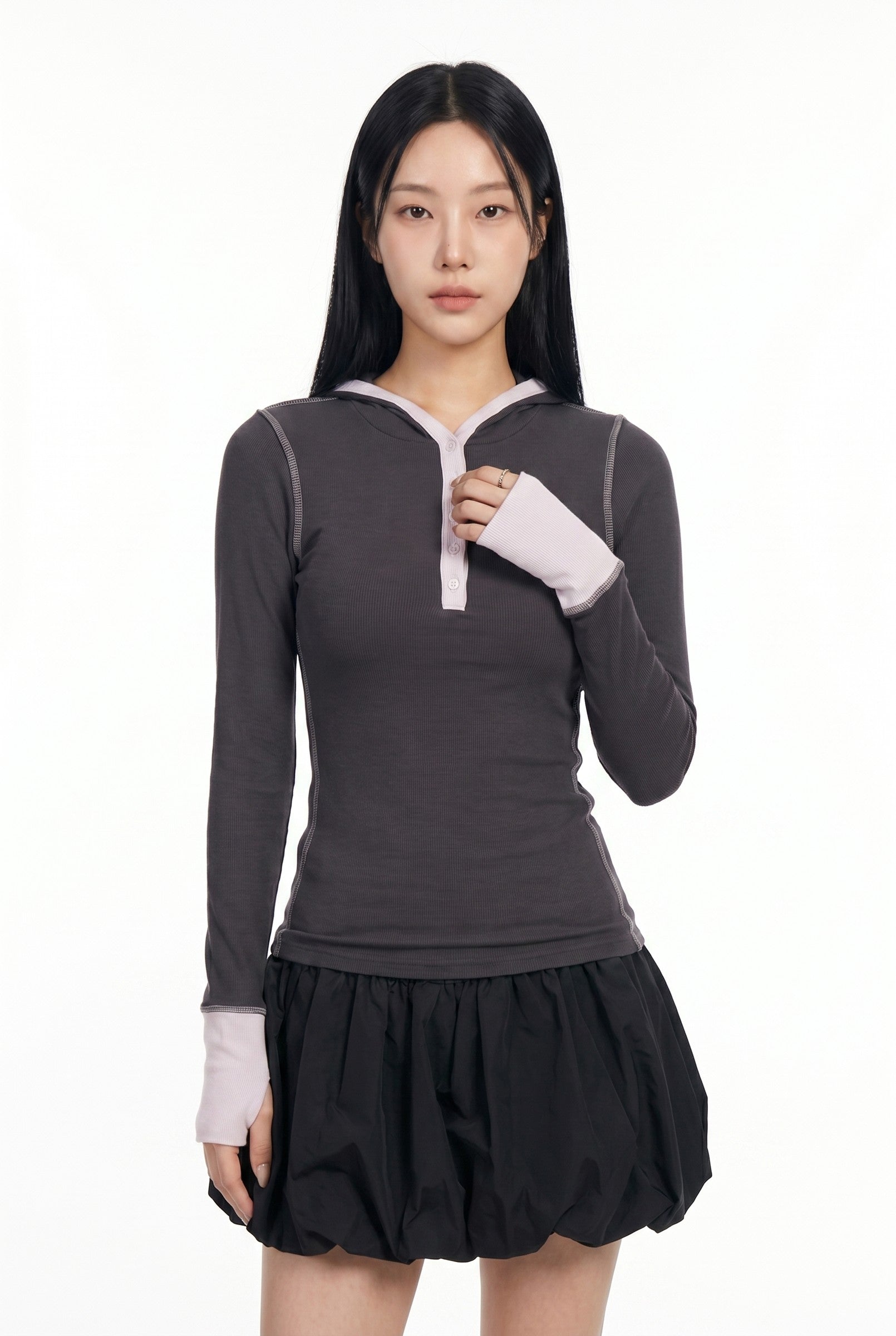 Women's Hooded Henley Long Sleeve Top | Blackstone London