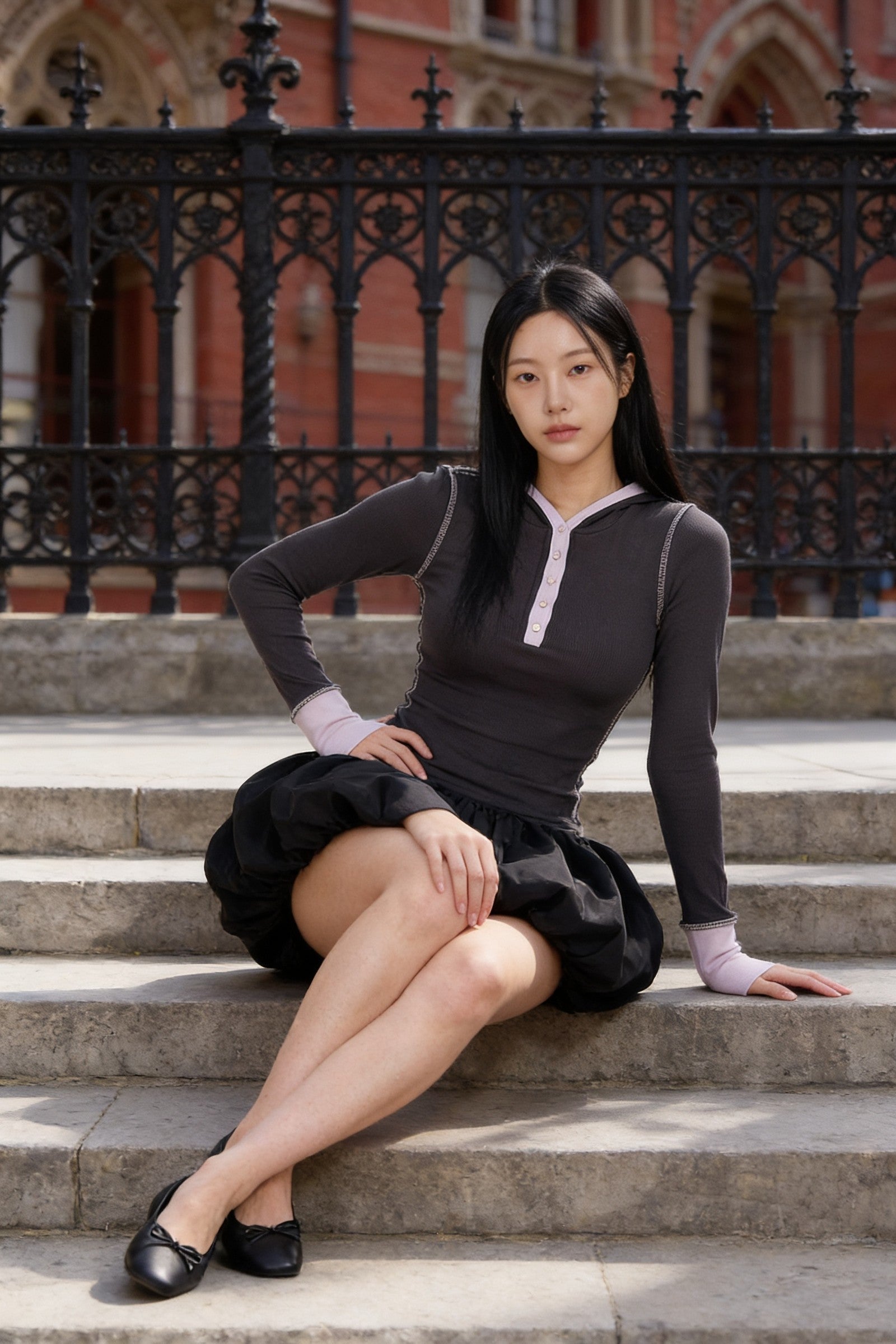Women's Hooded Henley Long Sleeve Top | Blackstone London