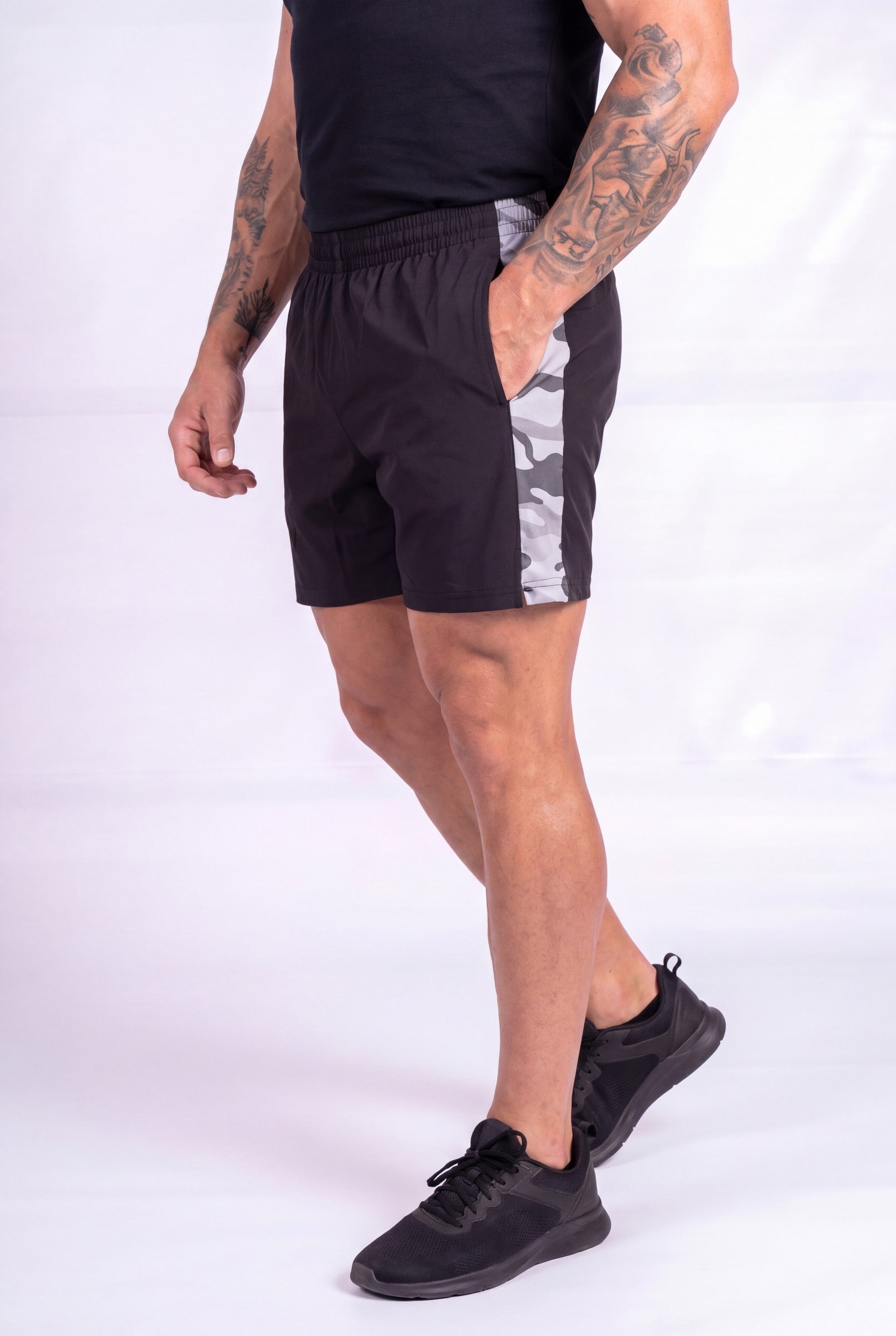 Men's Steel Camo Gym Shorts | Blackstone London