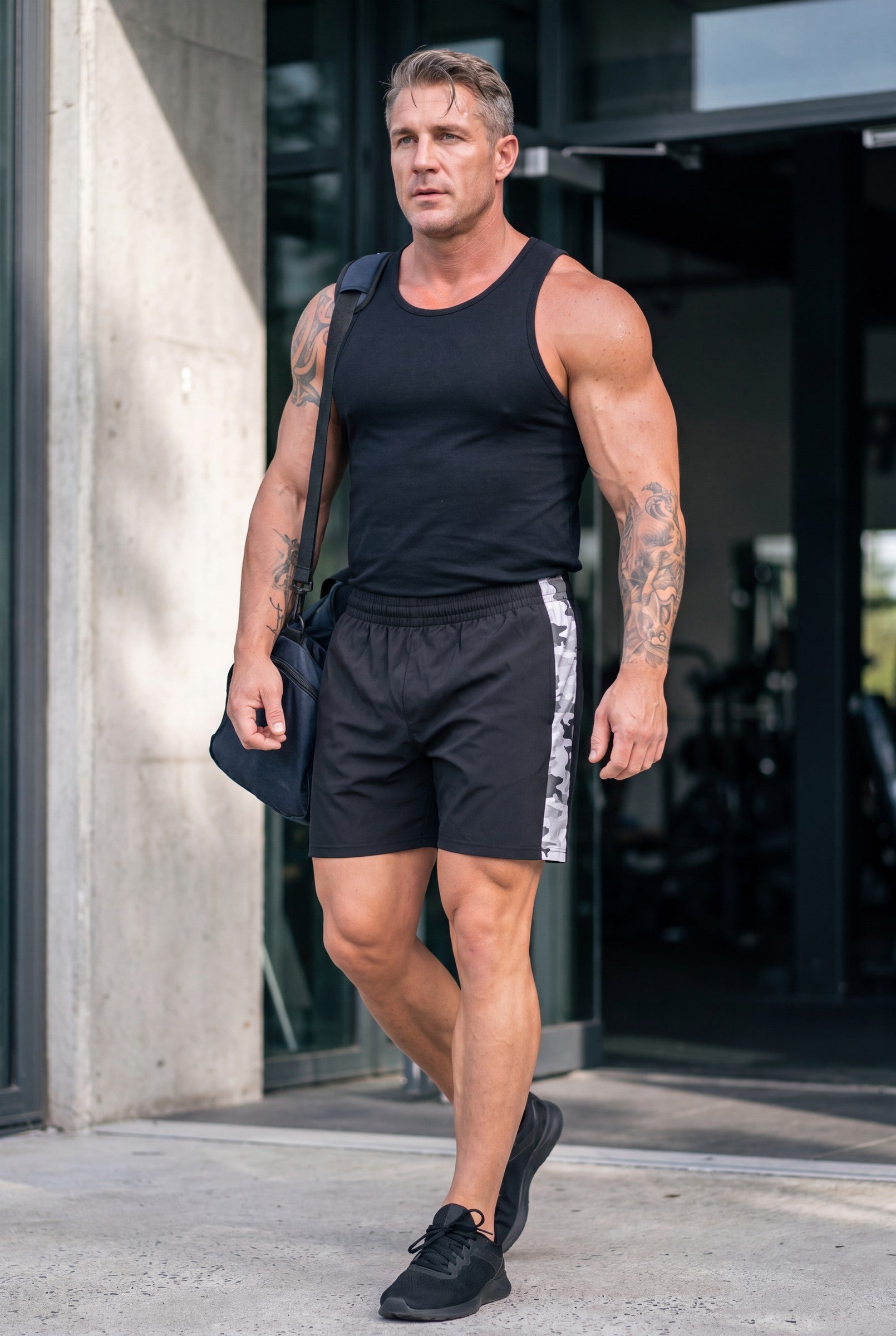 Men's Steel Camo Gym Shorts | Blackstone London