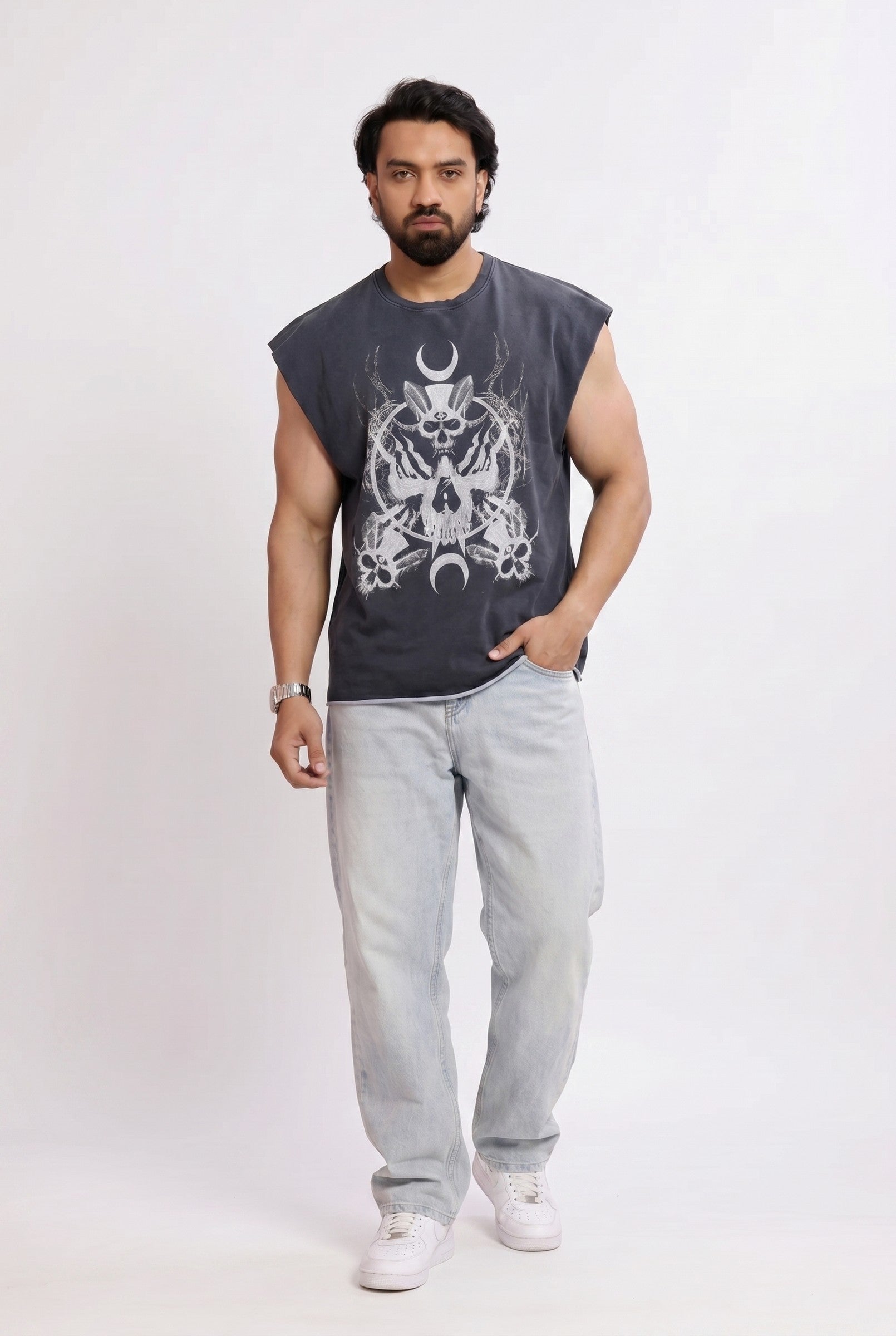 Men's Skull Samurai Cap Sleeve Tank | Blackstone London