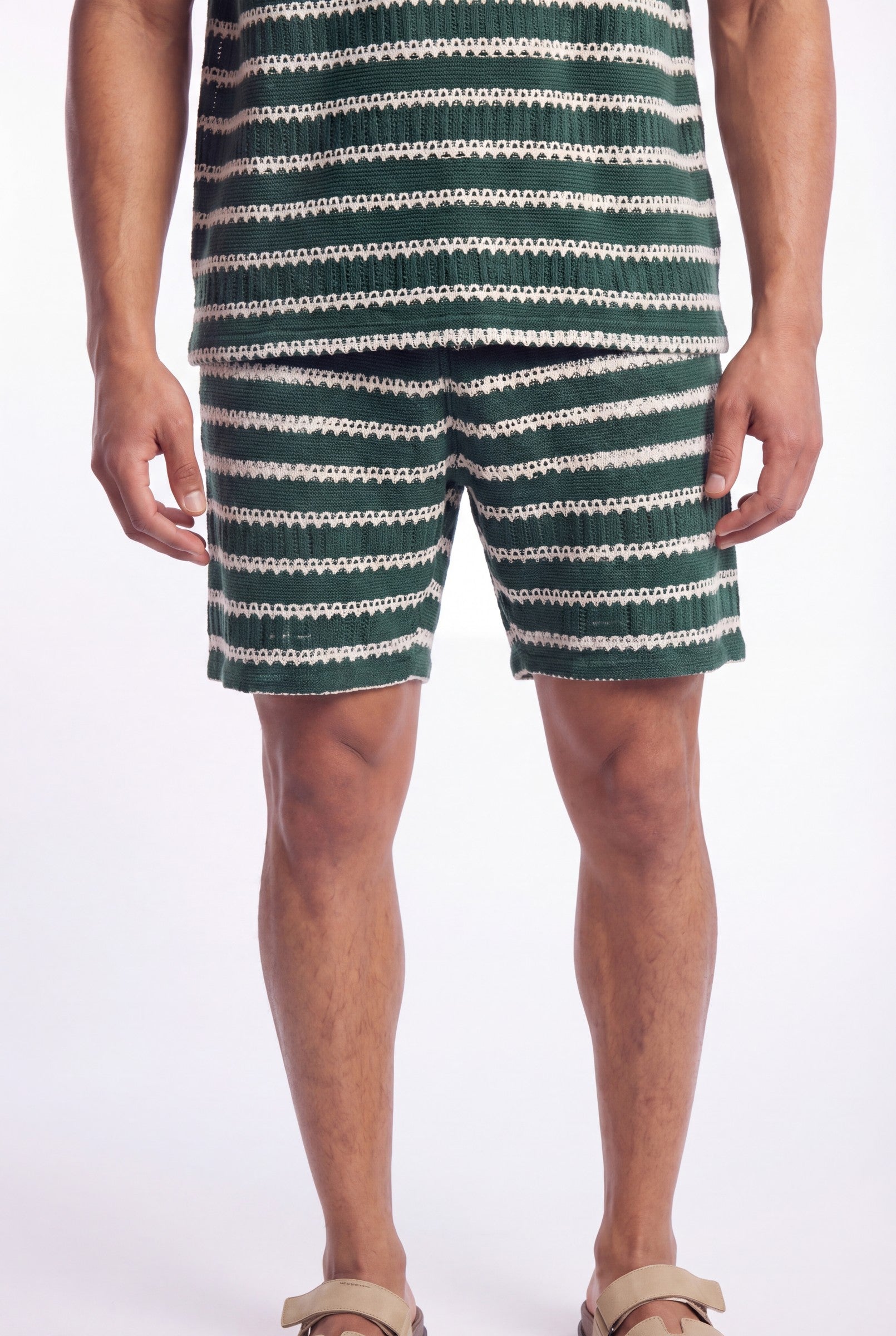 Men's Crochet Knit Stripe Shorts | Blackstone London