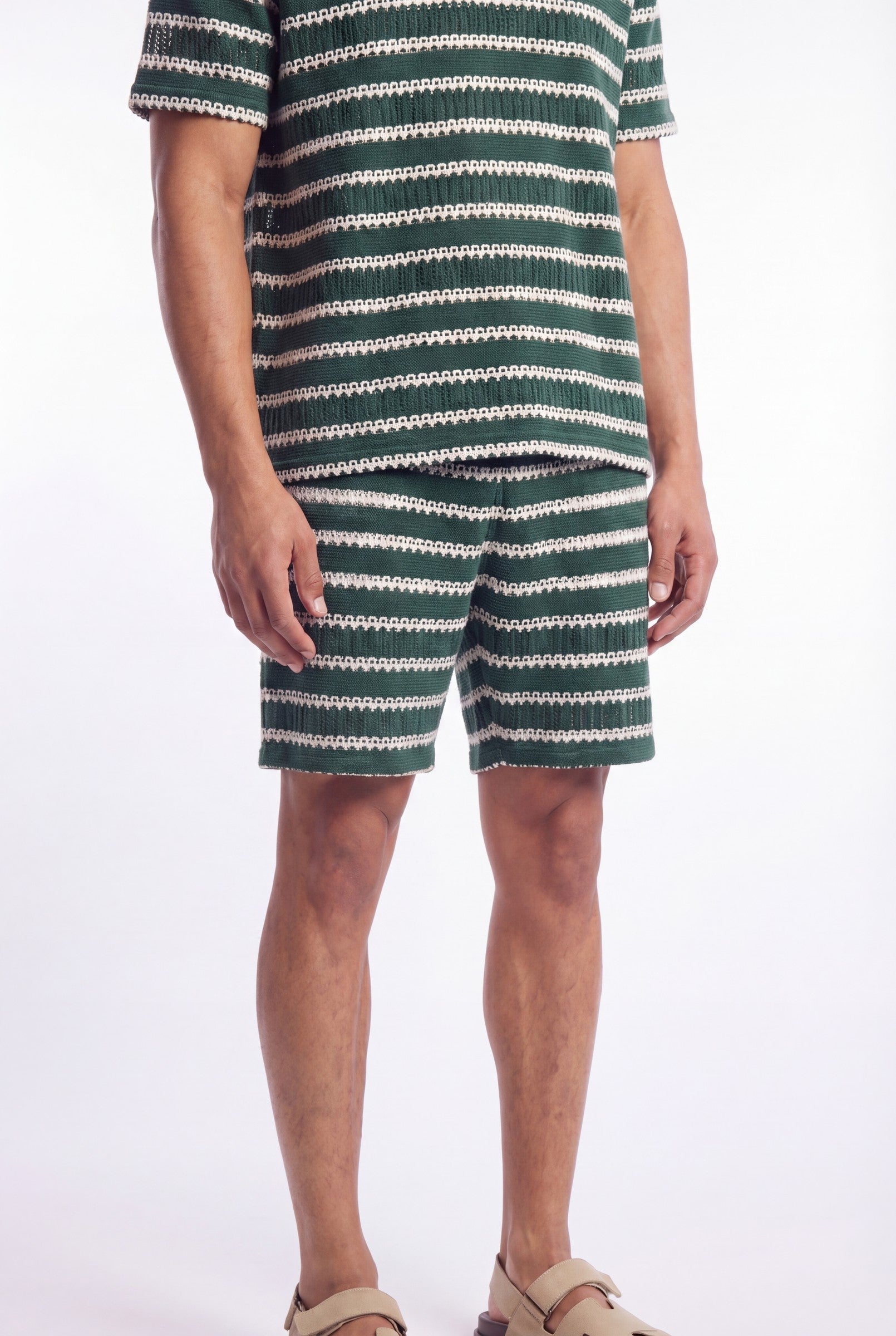 Men's Crochet Knit Stripe Shorts | Blackstone London