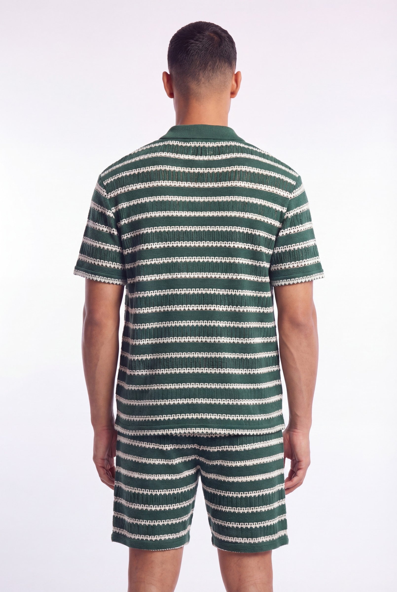 Men's Crochet Knit Stripe Boxy Polo | Blackstone London