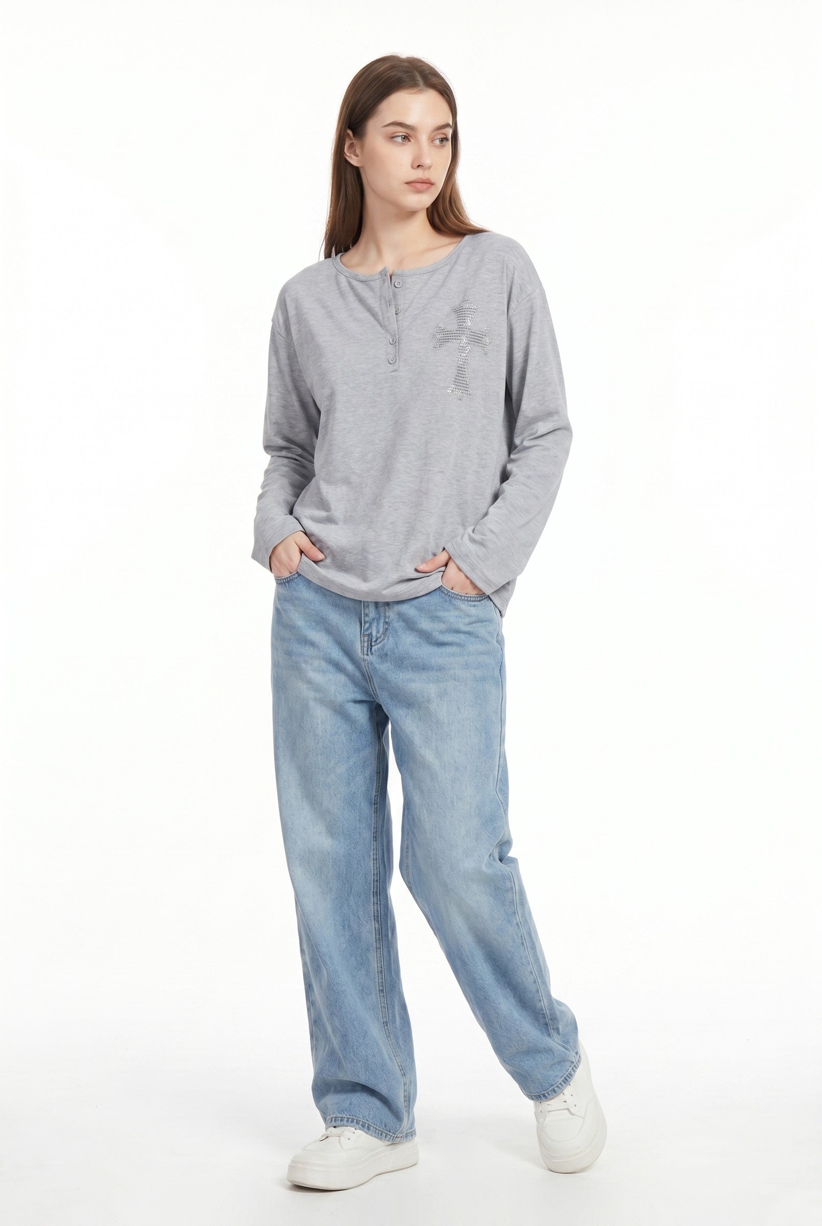 Women's Cross Detail Oversized Long Sleeve Top | Blackstone London