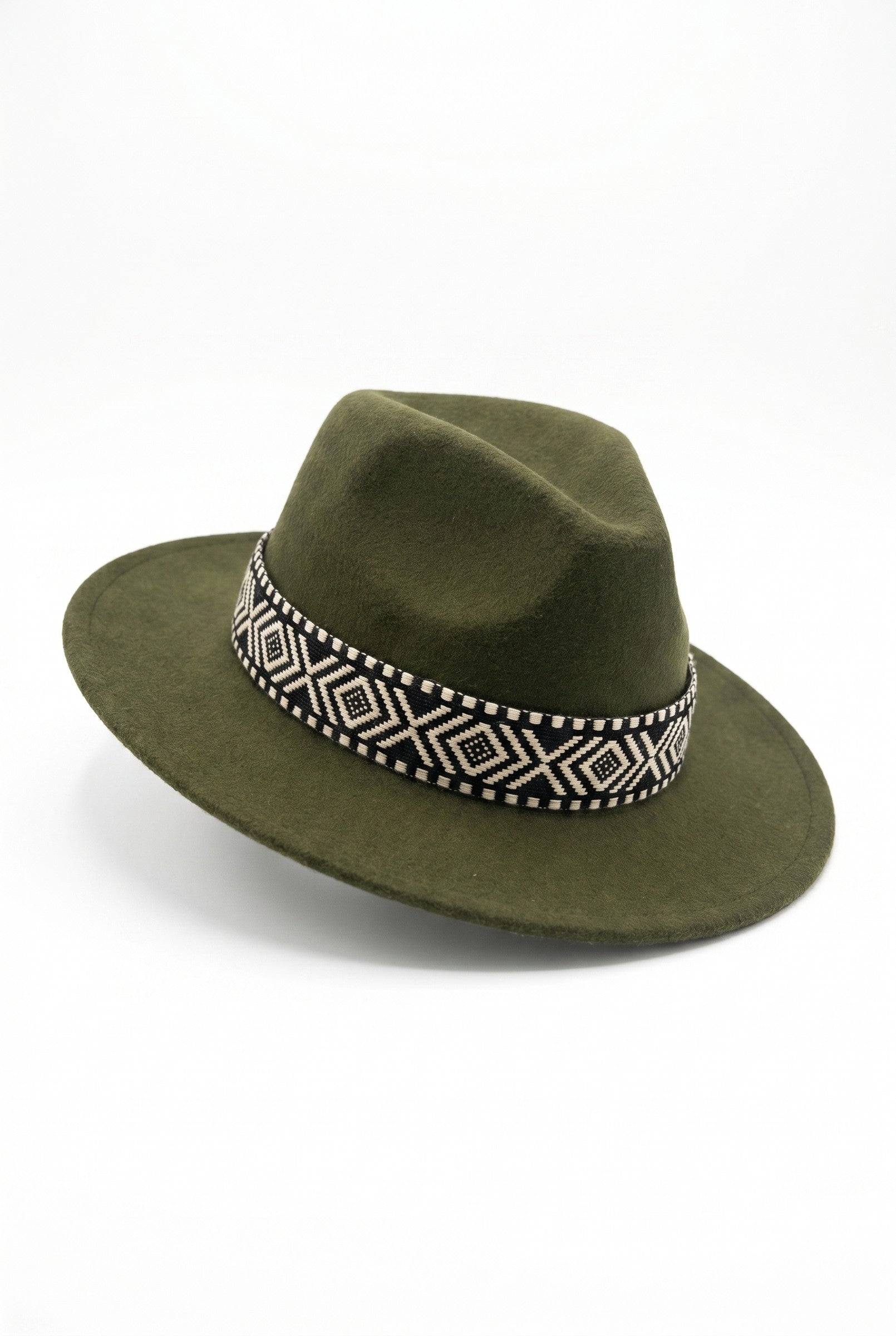 Men's Wide Brim Fedora Hat with Aztec Band | Blackstone London