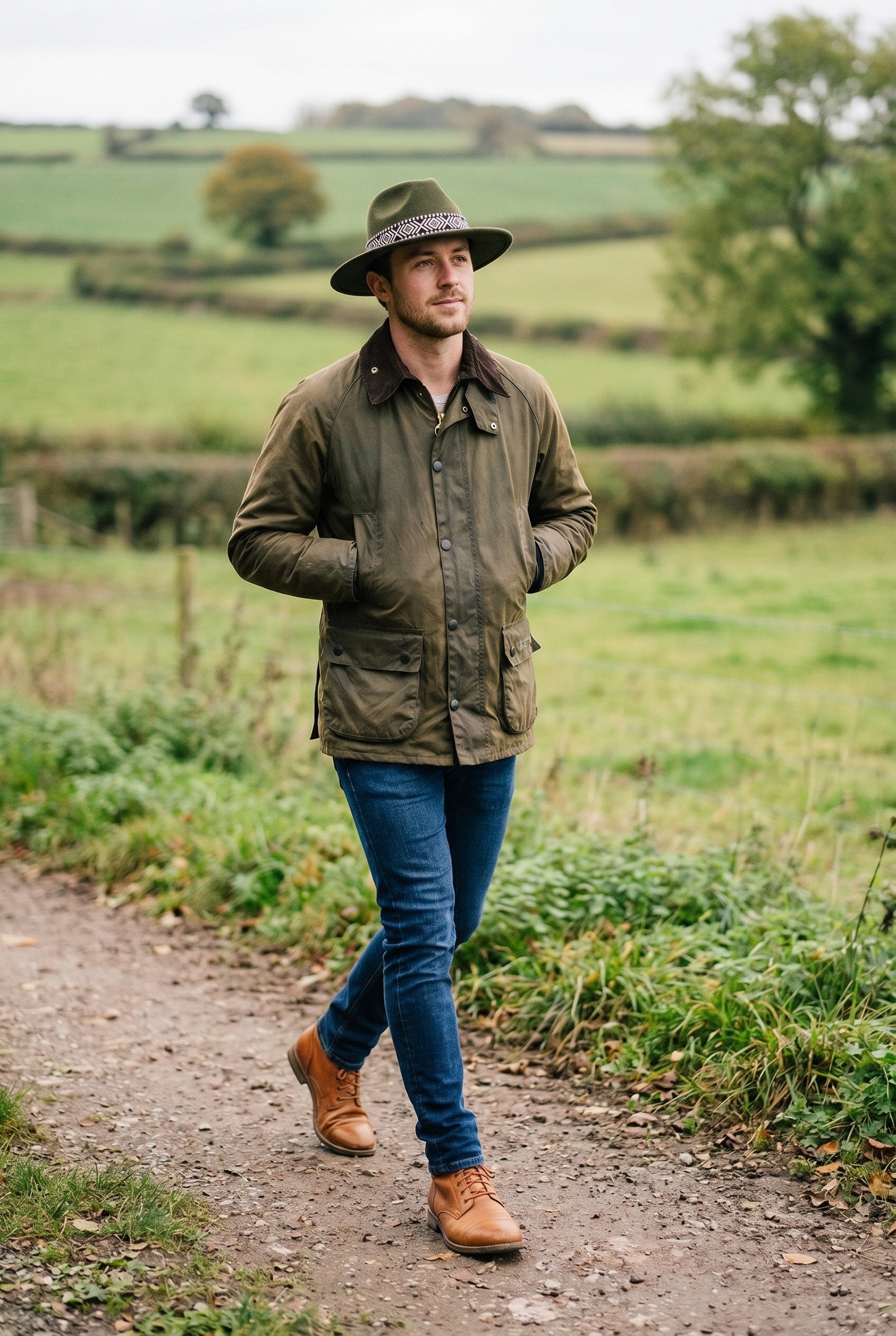 Men's Wide Brim Fedora Hat with Aztec Band | Blackstone London