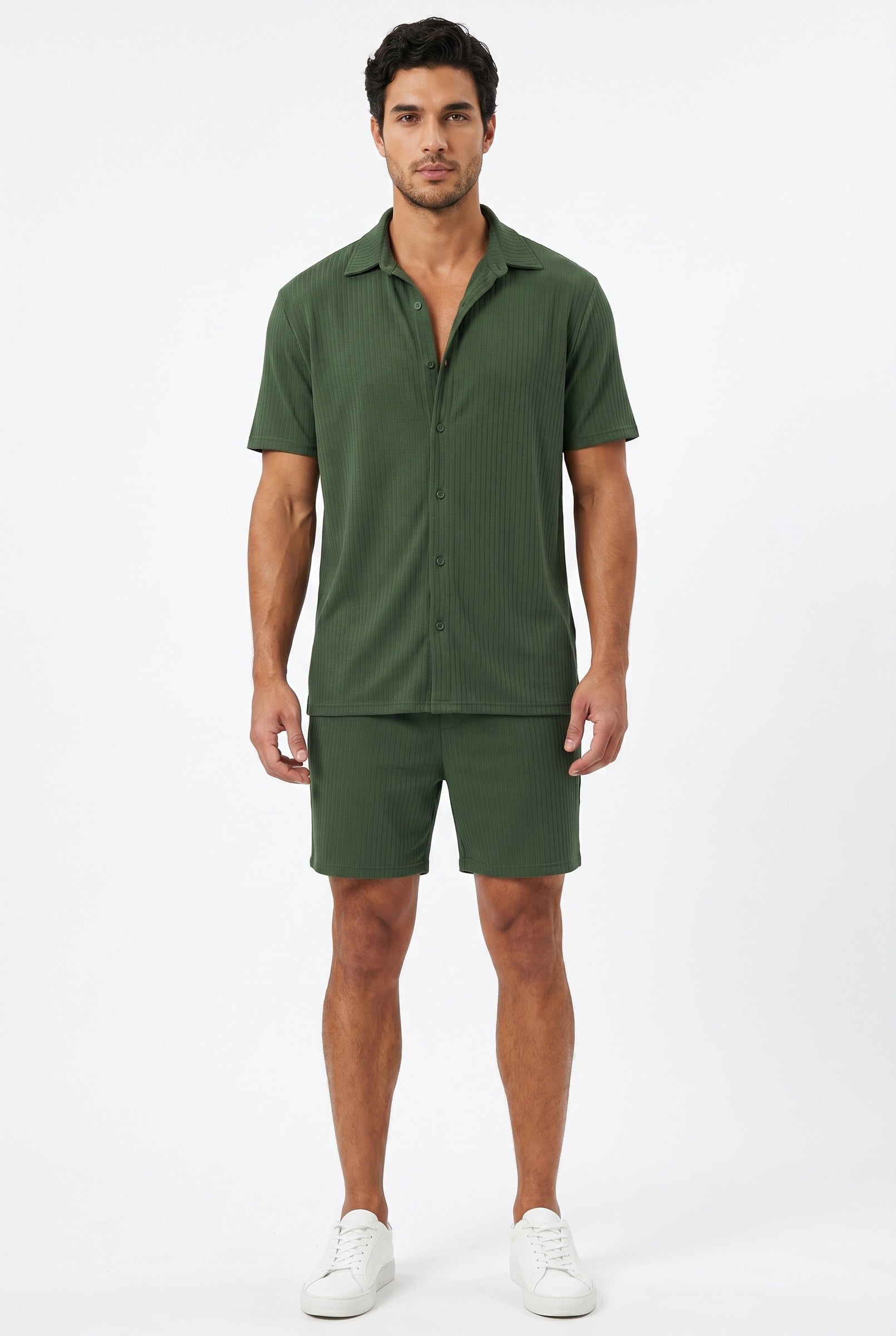 Men's Cuban Collar Knit Shirt & Shorts 2-Piece Set | Blackstone London