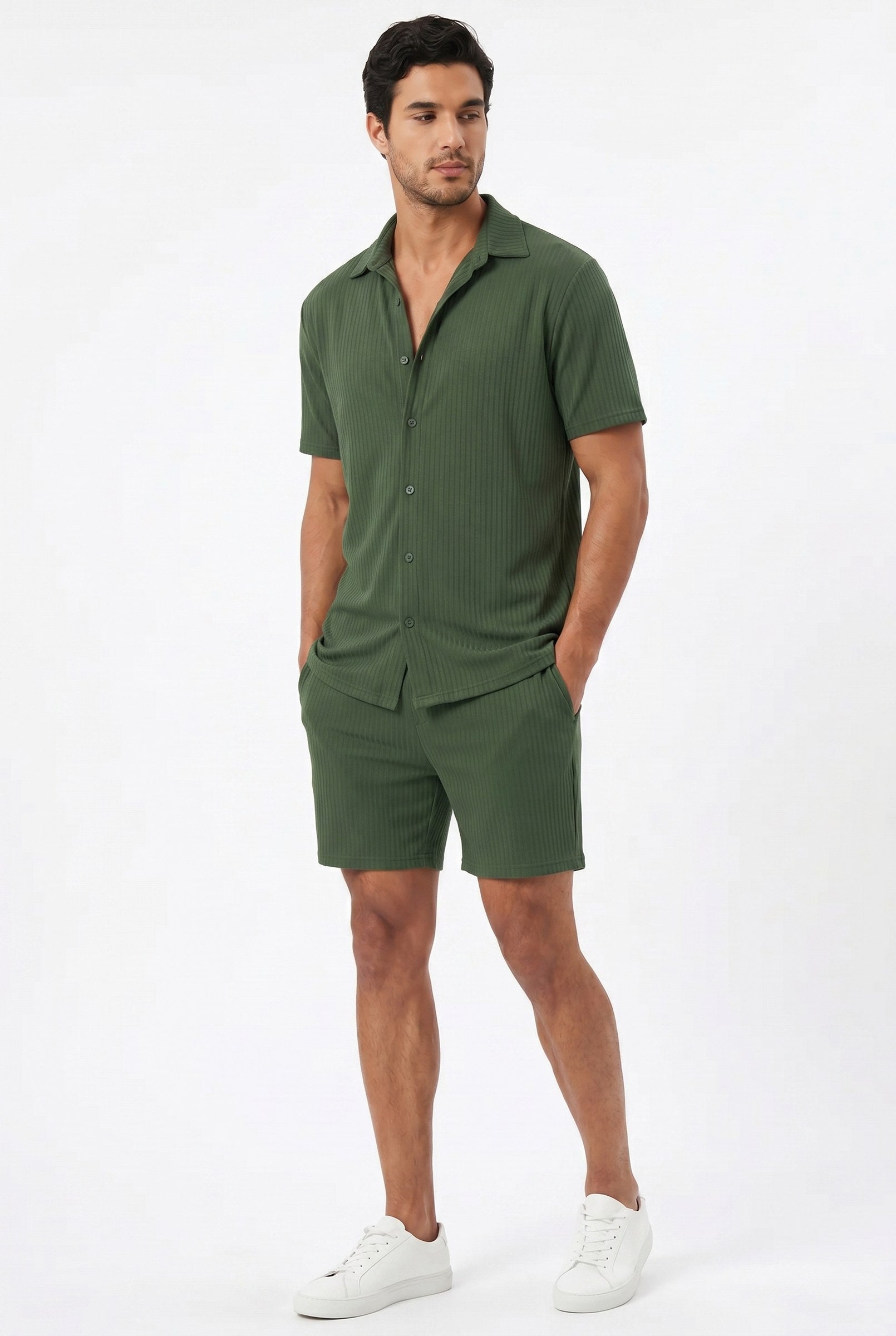 Men's Cuban Collar Knit Shirt & Shorts 2-Piece Set | Blackstone London