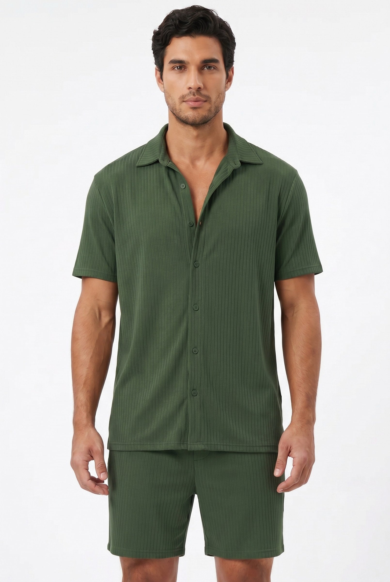 Men's Cuban Collar Knit Shirt & Shorts 2-Piece Set | Blackstone London