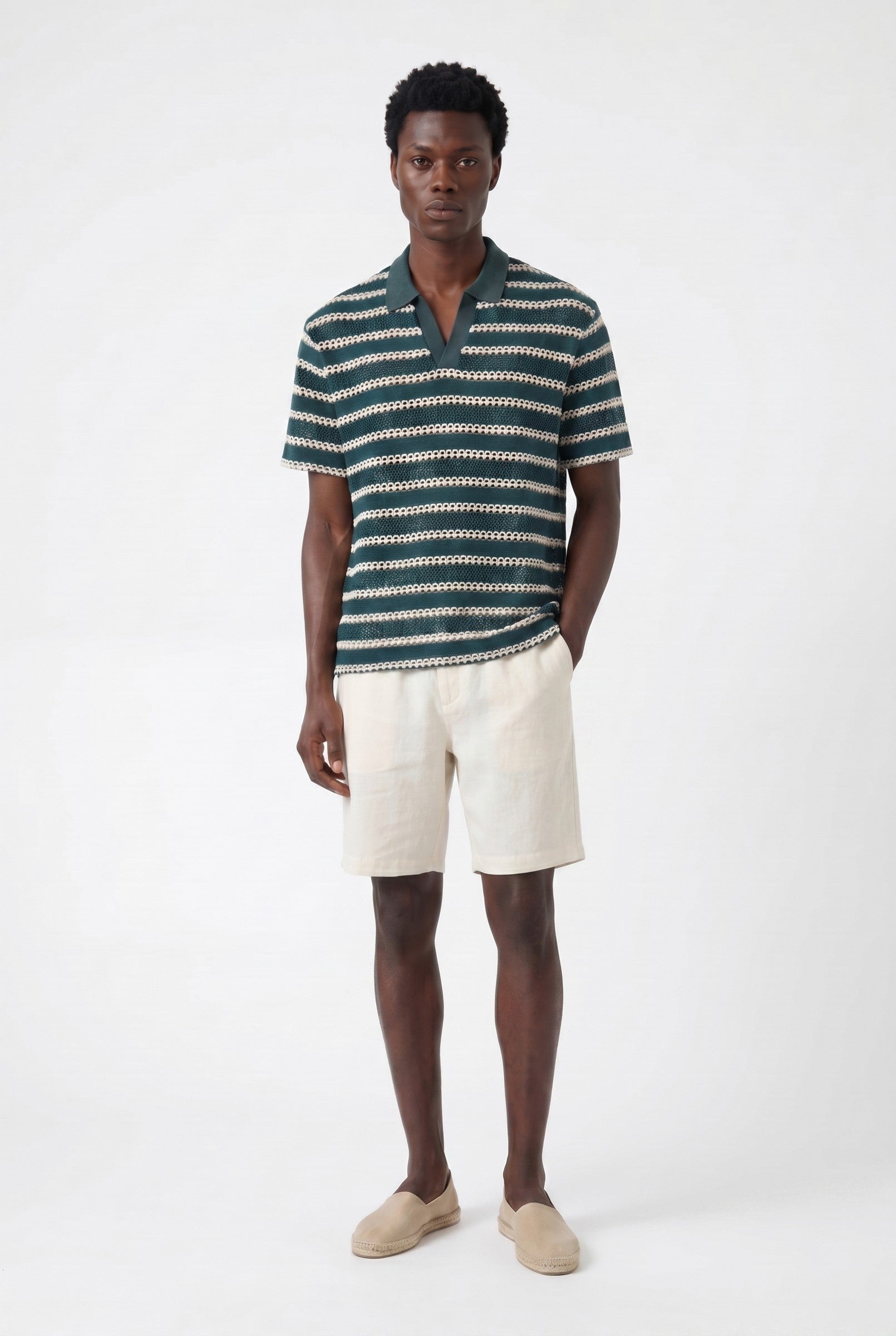 Men's Boxy Stripe Crochet Polo | Blackstone London