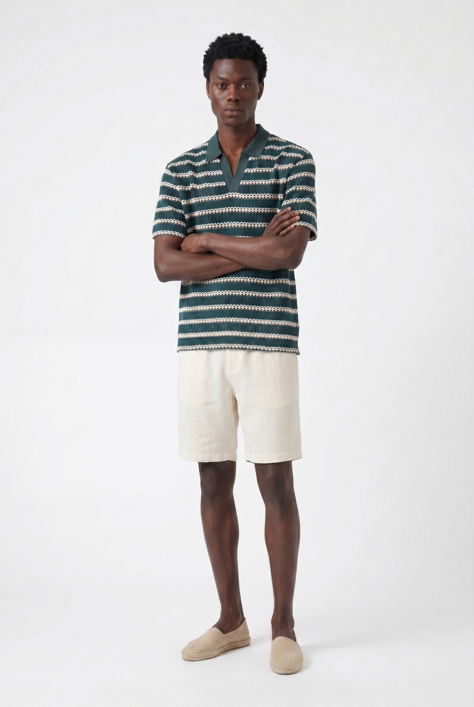 Men's Boxy Stripe Crochet Polo | Blackstone London
