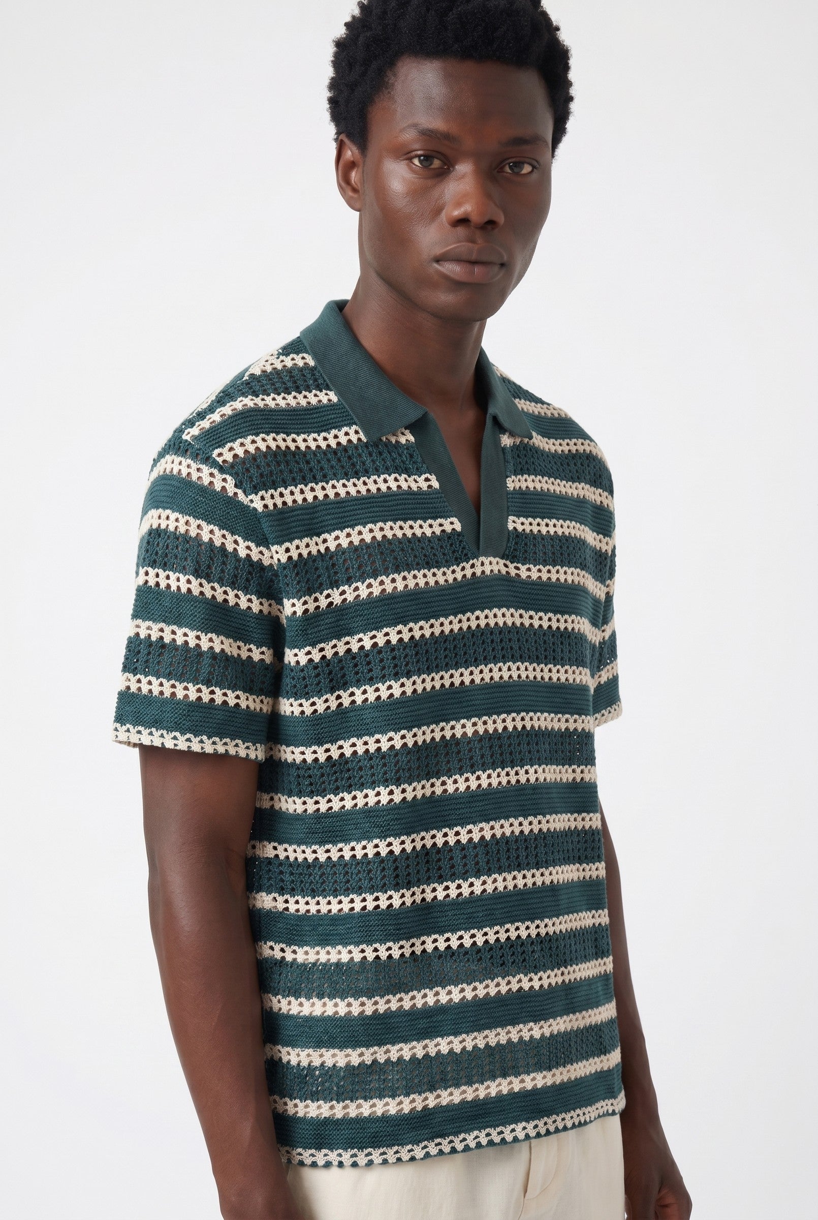Men's Boxy Stripe Crochet Polo | Blackstone London