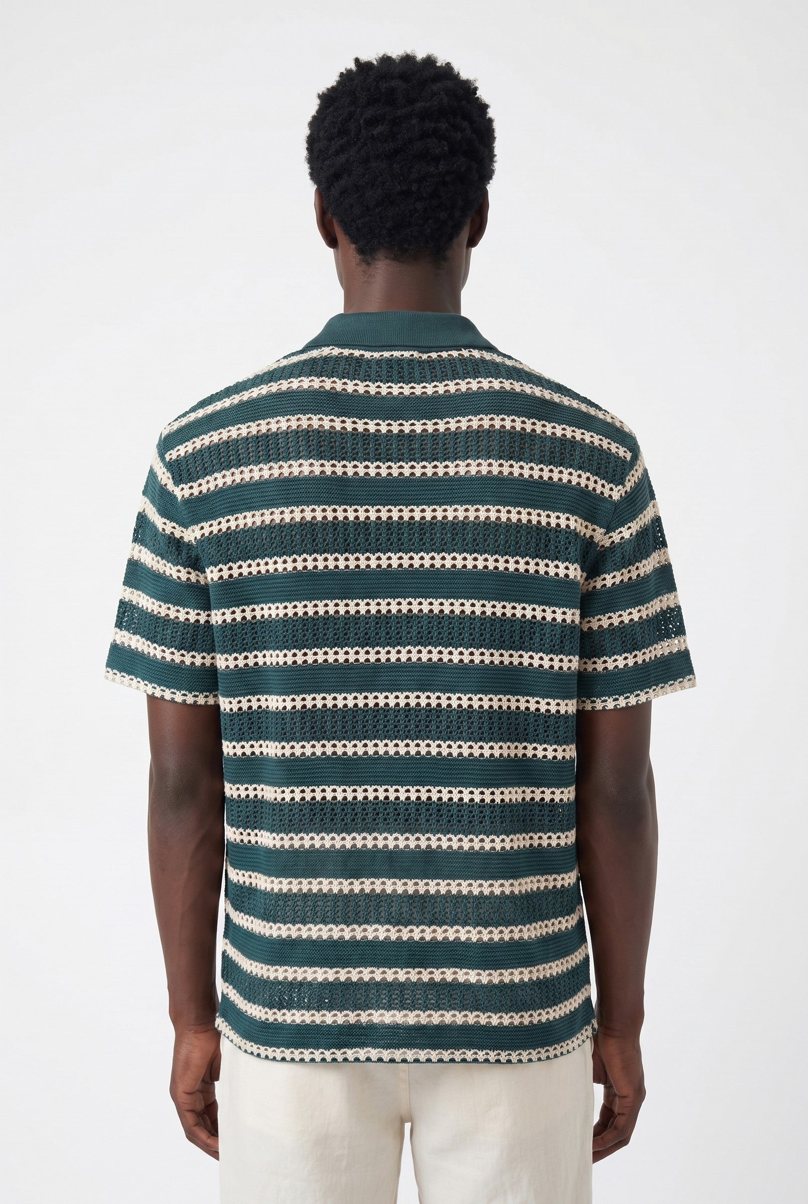 Men's Boxy Stripe Crochet Polo | Blackstone London