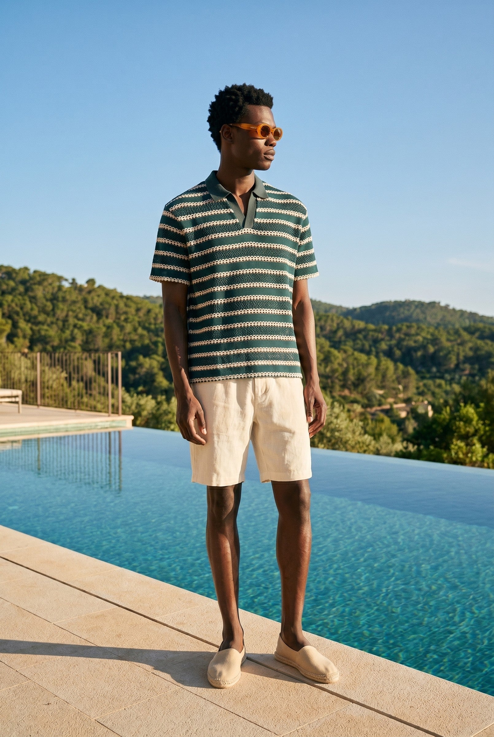 Men's Boxy Stripe Crochet Polo | Blackstone London