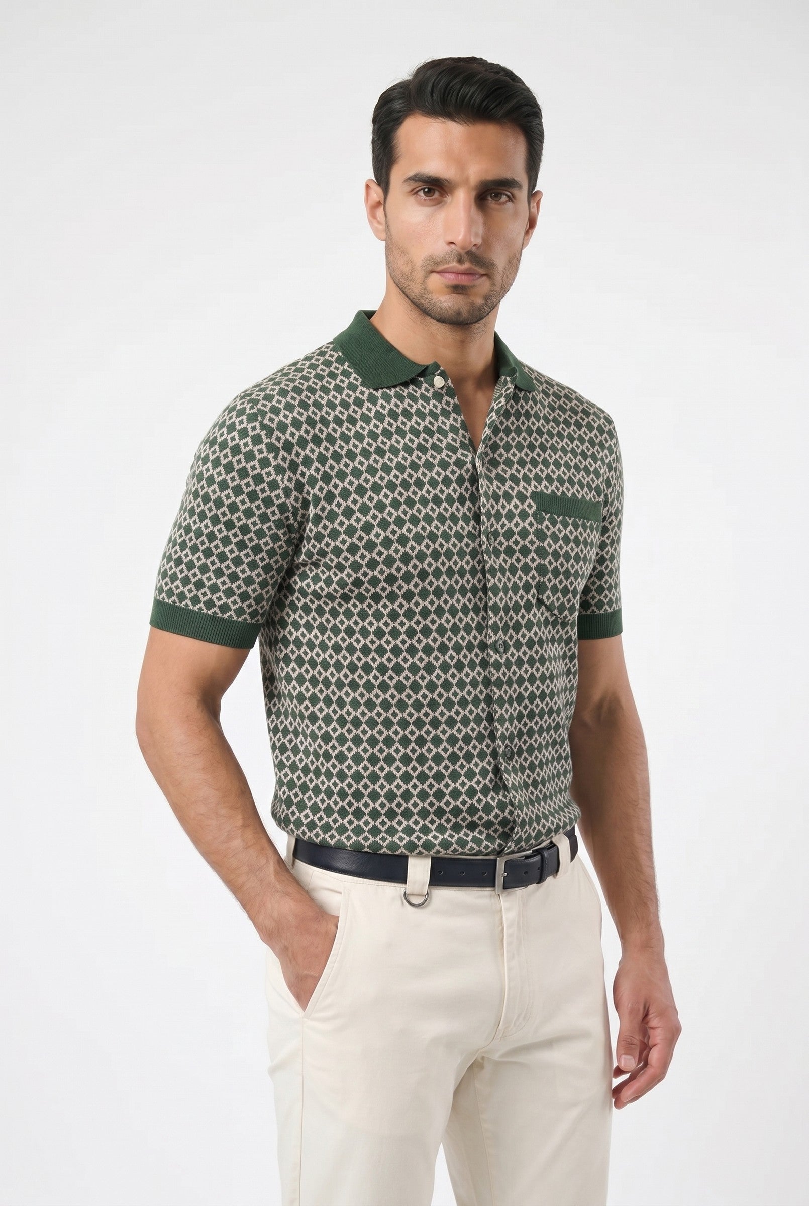Men's Casa Piccante Jacquard Knit Polo | Blackstone London