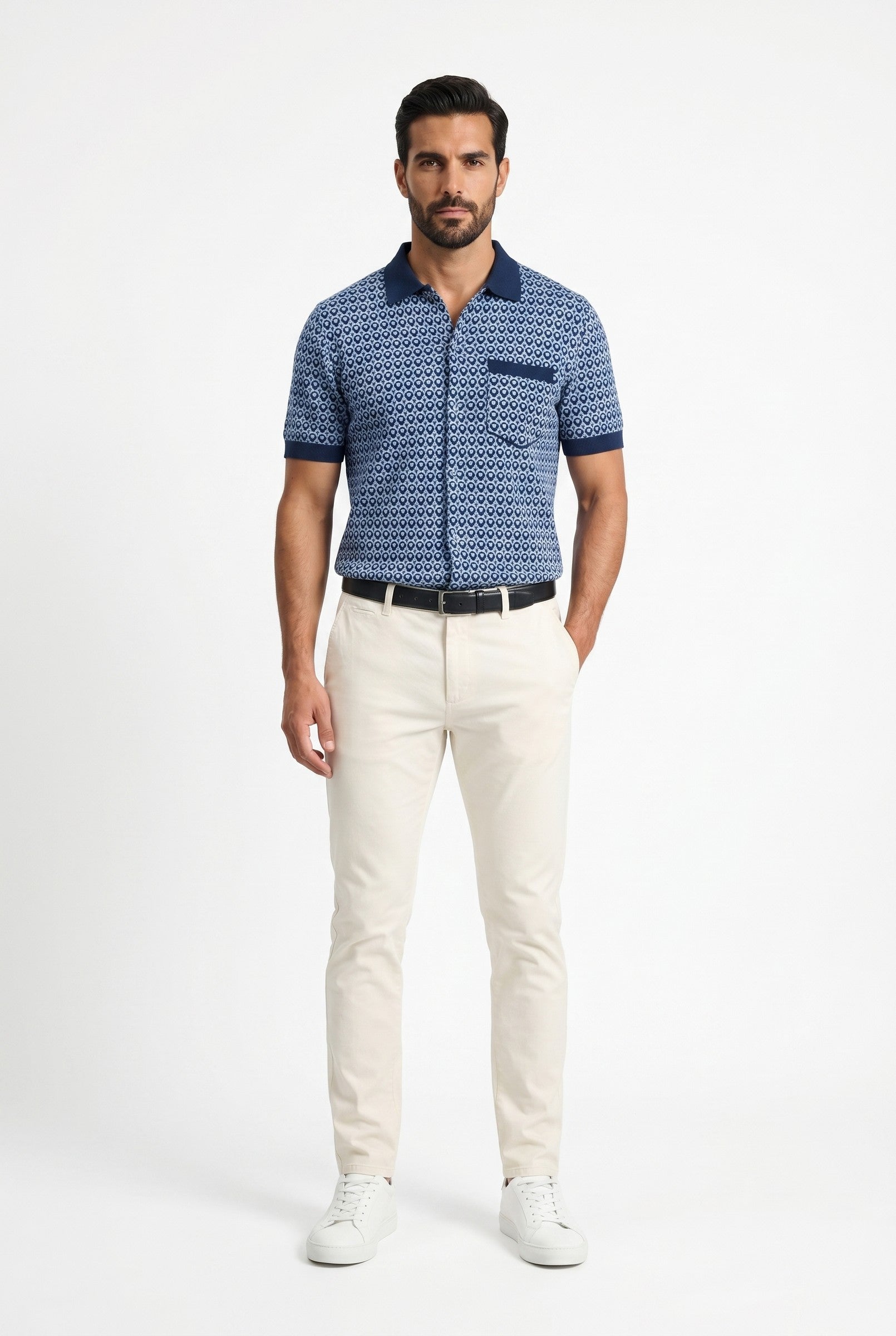 Men's Casa Piccante Jacquard Knit Polo | Blackstone London