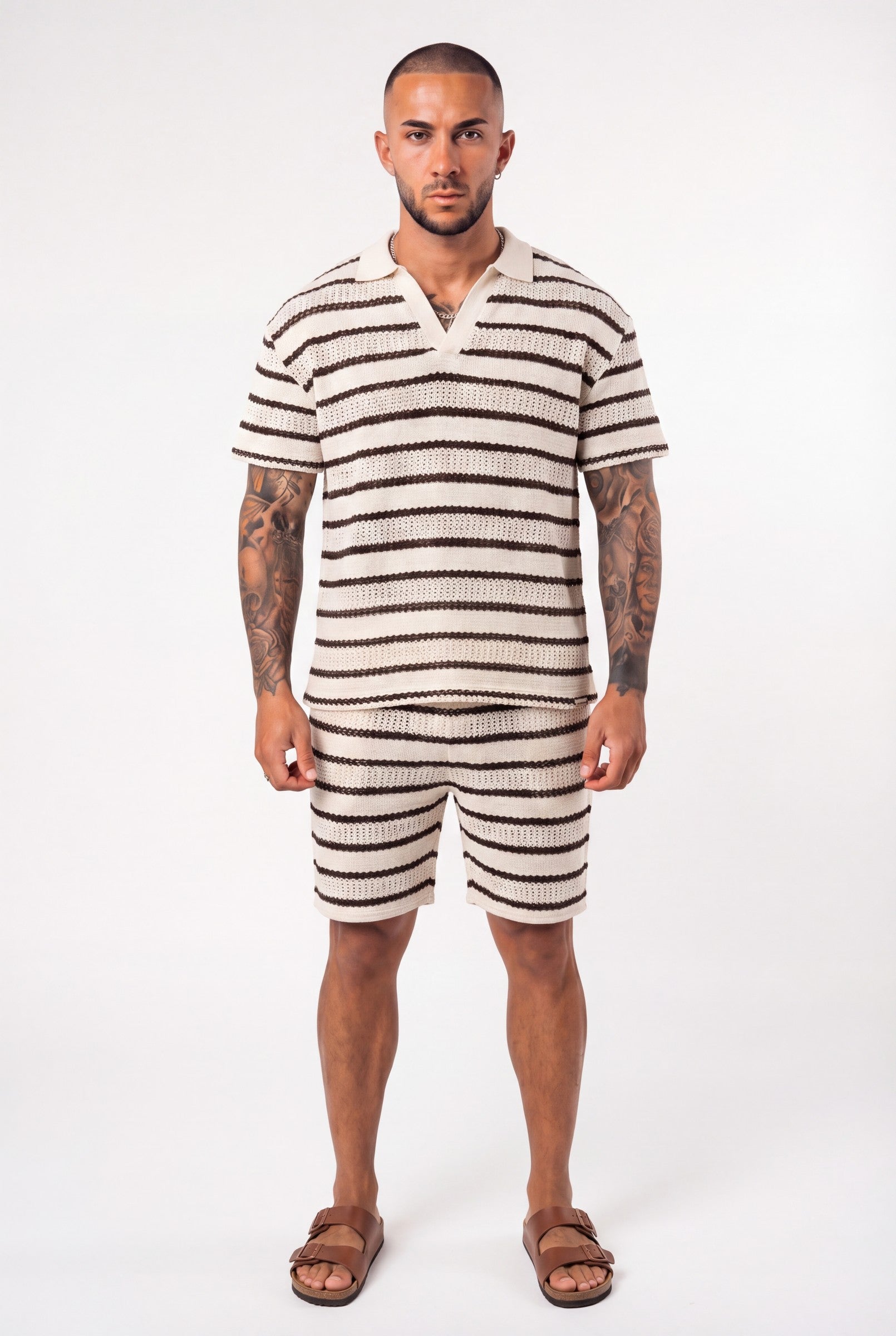 Men's Crochet Knit Stripe Shorts | Blackstone London