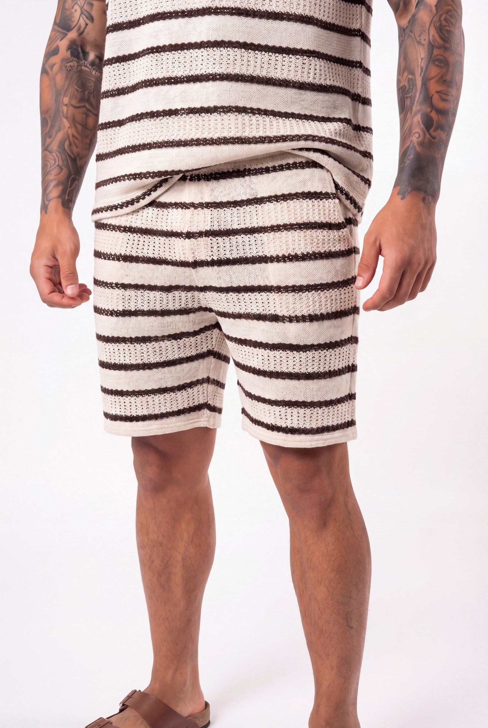 Men's Crochet Knit Stripe Shorts | Blackstone London