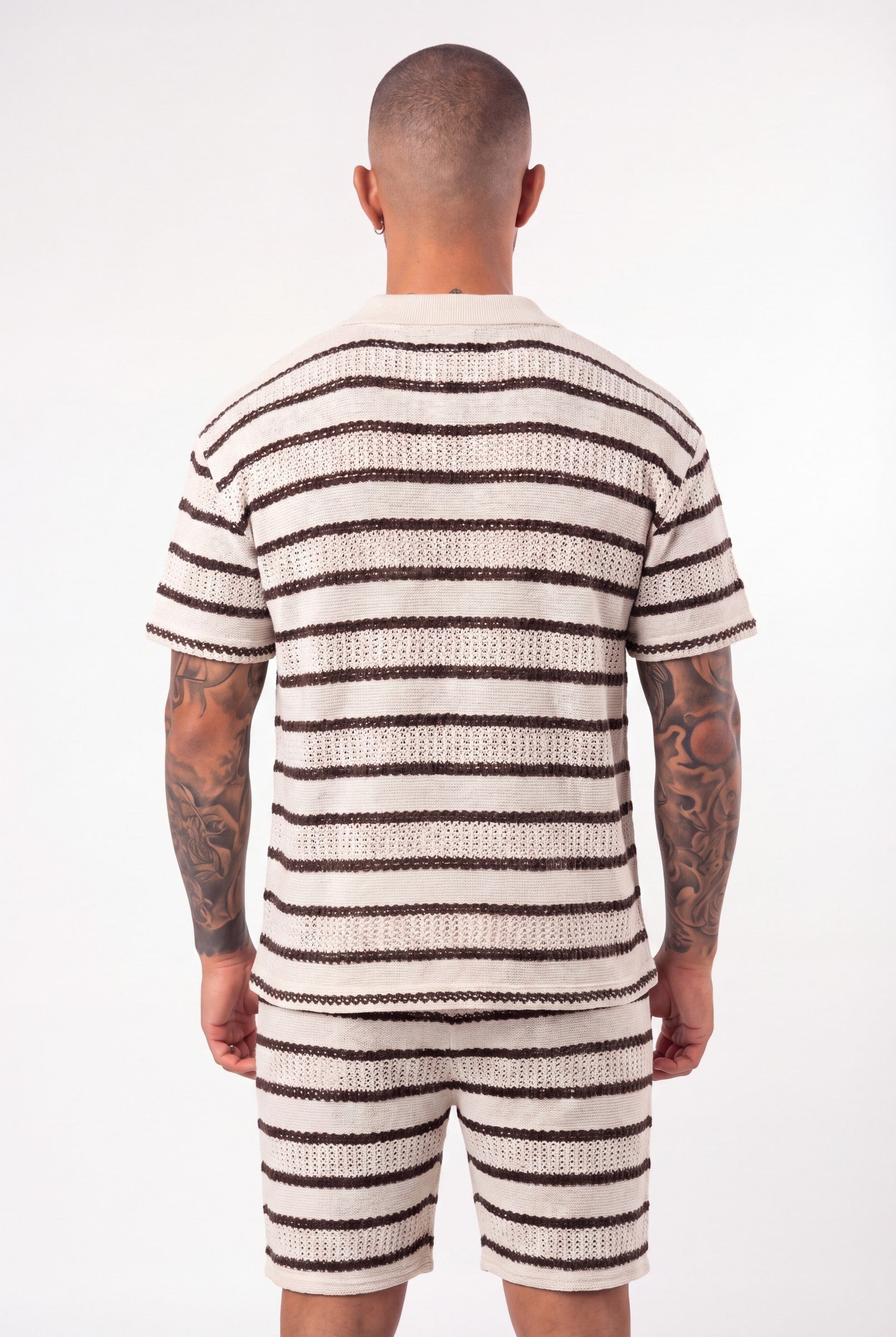 Men's Crochet Knit Stripe Boxy Polo | Blackstone London