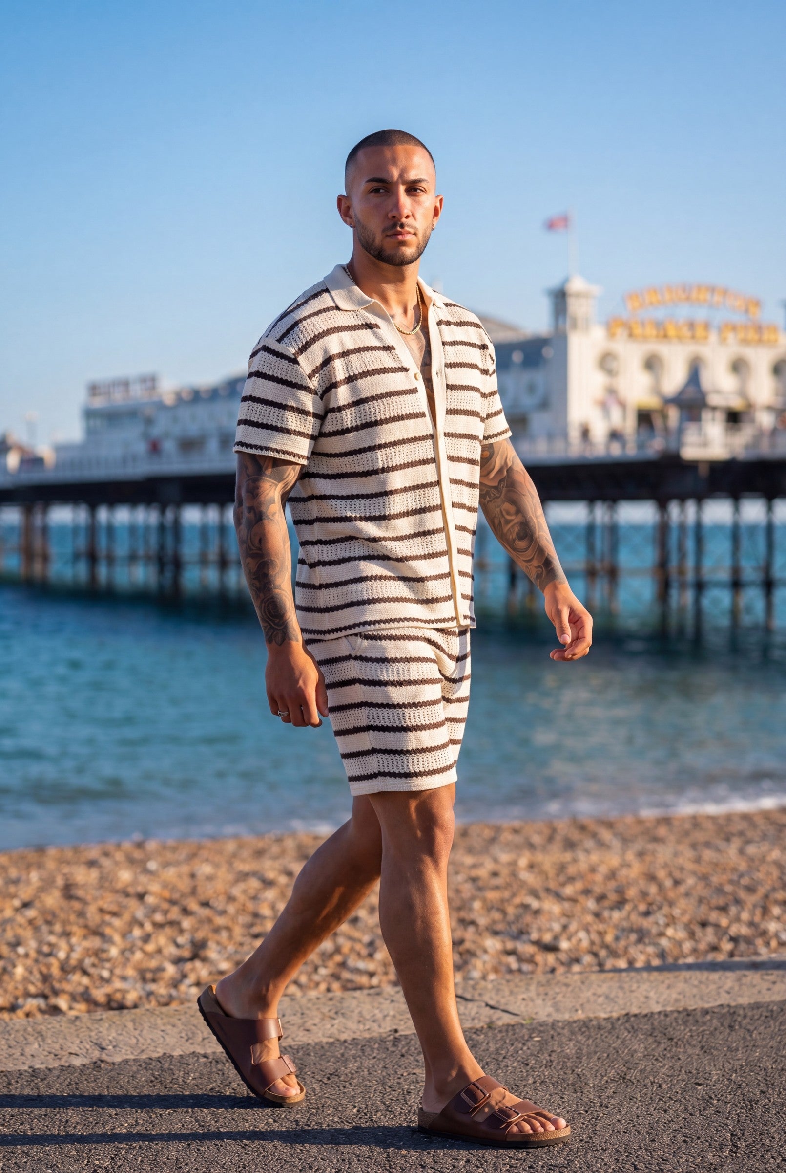 Men's Crochet Knit Stripe Shorts | Blackstone London