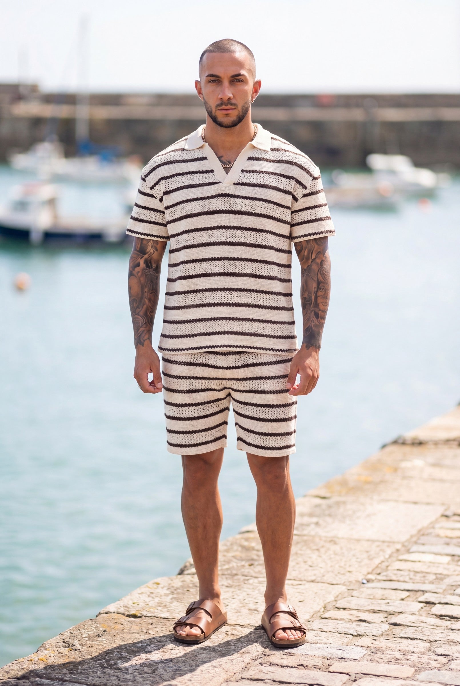 Men's Crochet Knit Stripe Shorts | Blackstone London