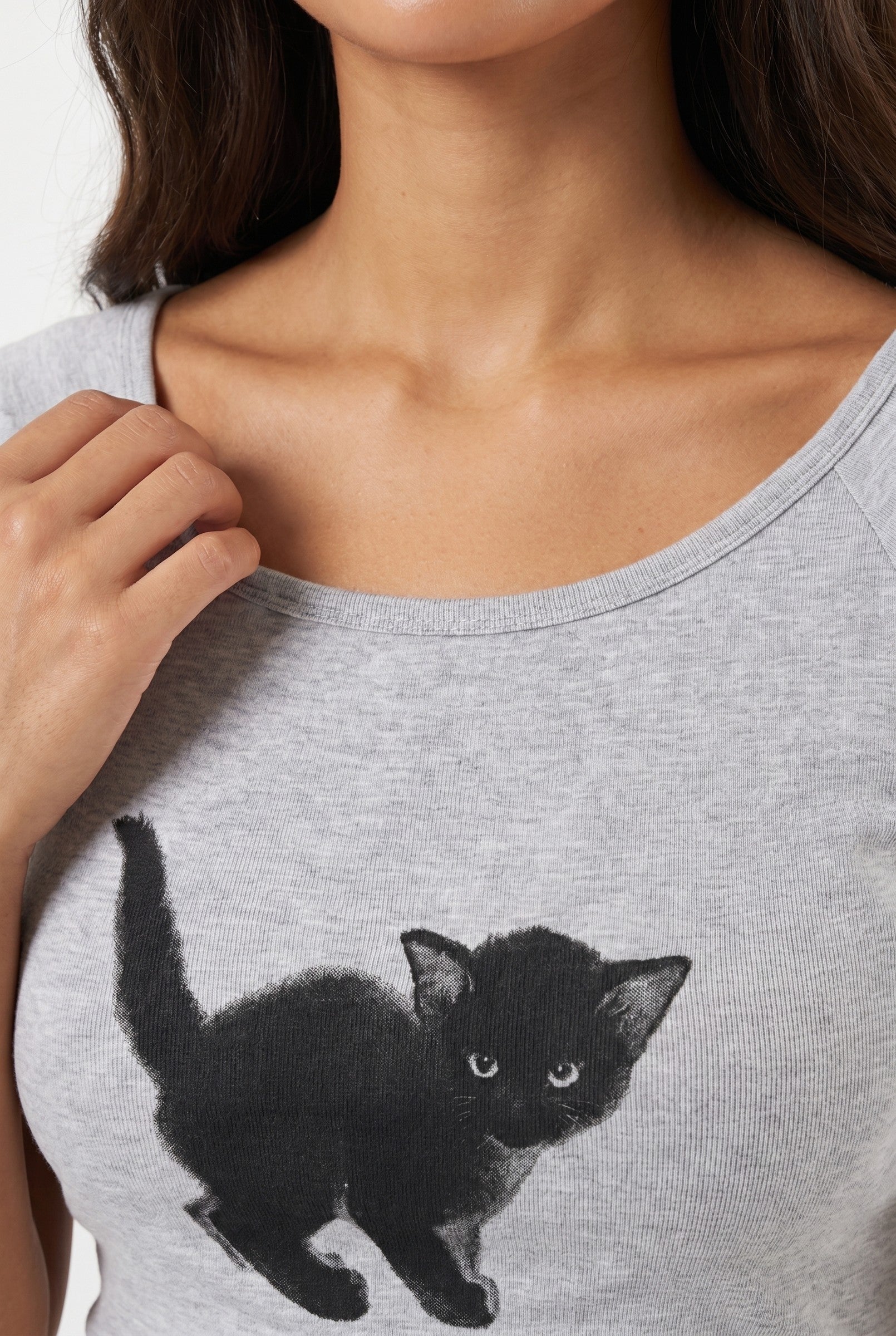 Women's Cat Graphic Off Shoulder Crop Top | Blackstone London