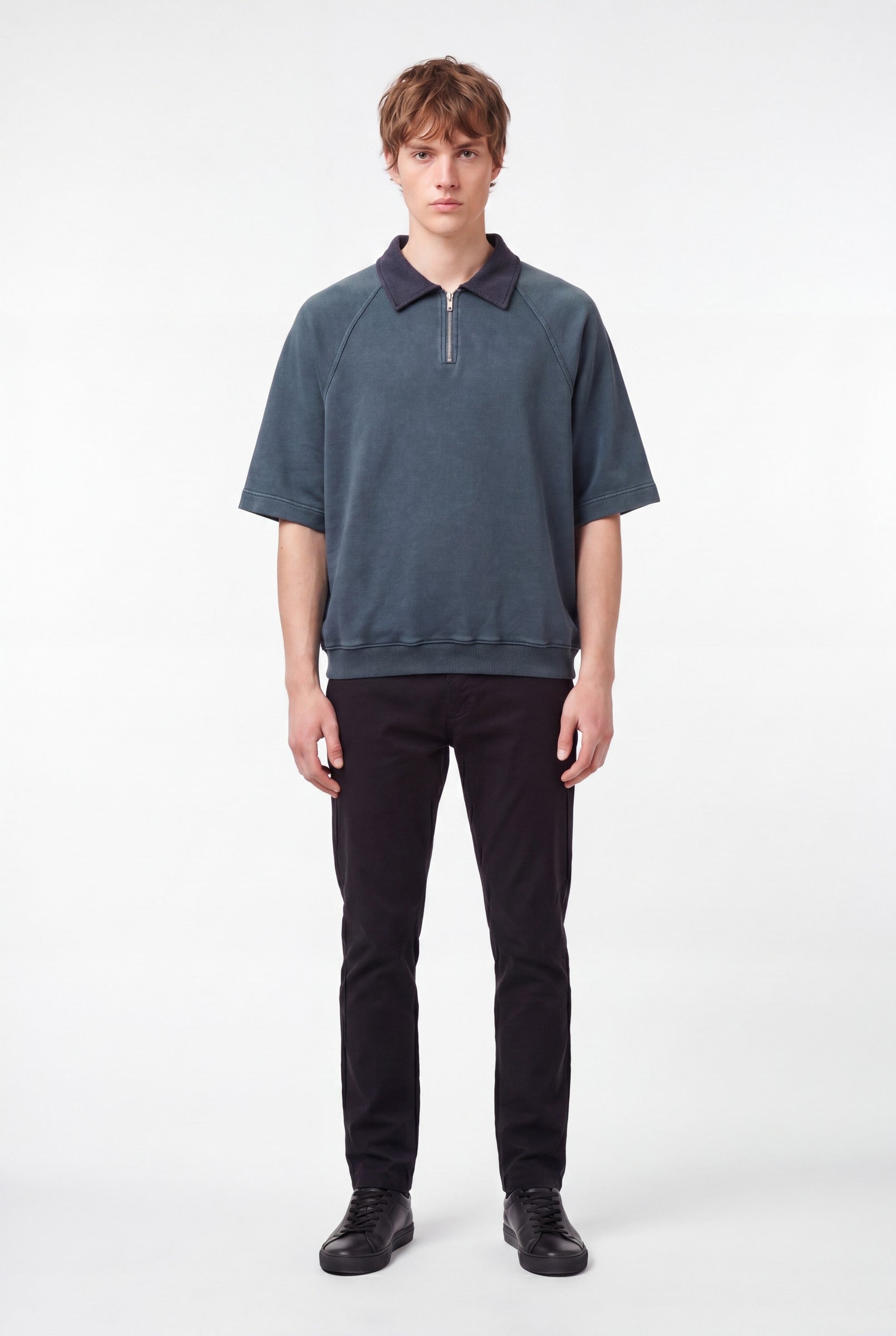 Men's Snow Washed Quarter Zip Polo | Blackstone London