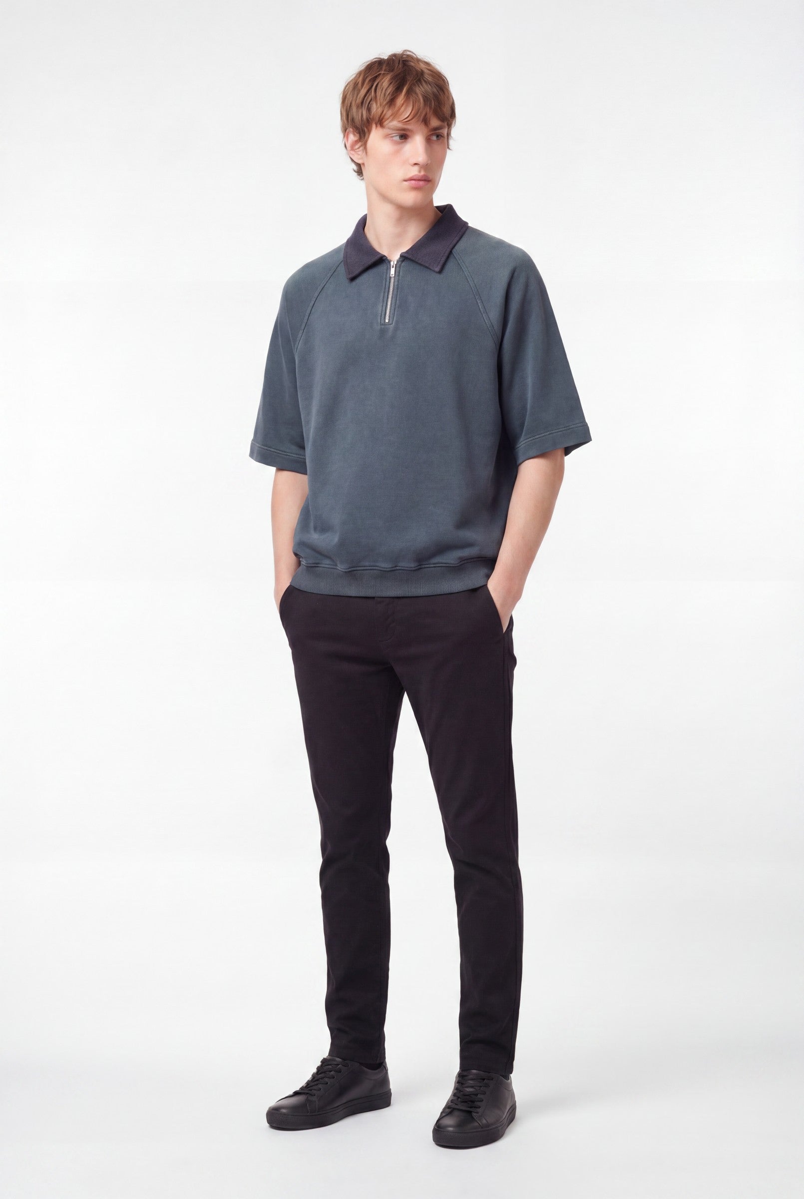 Men's Snow Washed Quarter Zip Polo | Blackstone London