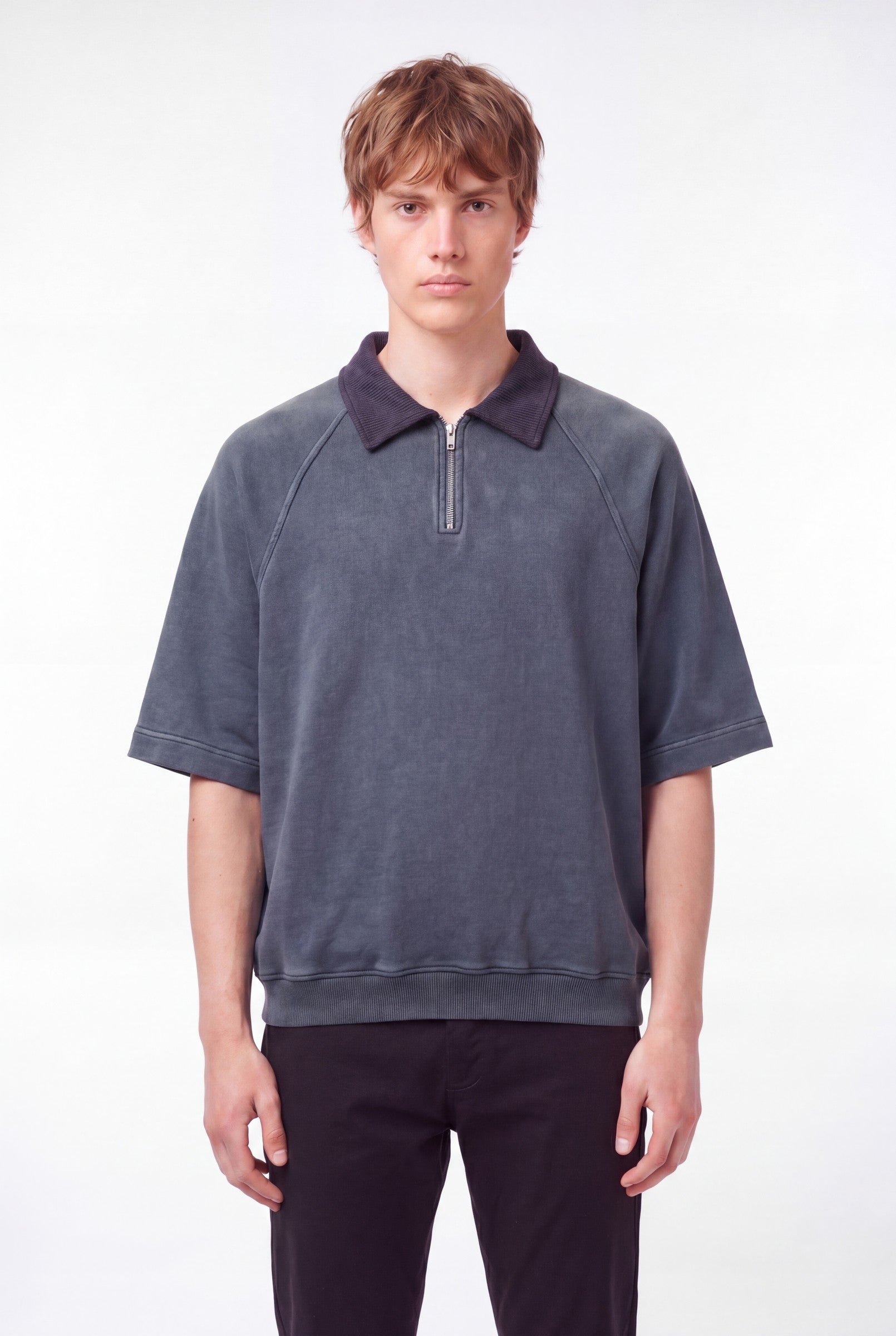 Men's Snow Washed Quarter Zip Polo | Blackstone London