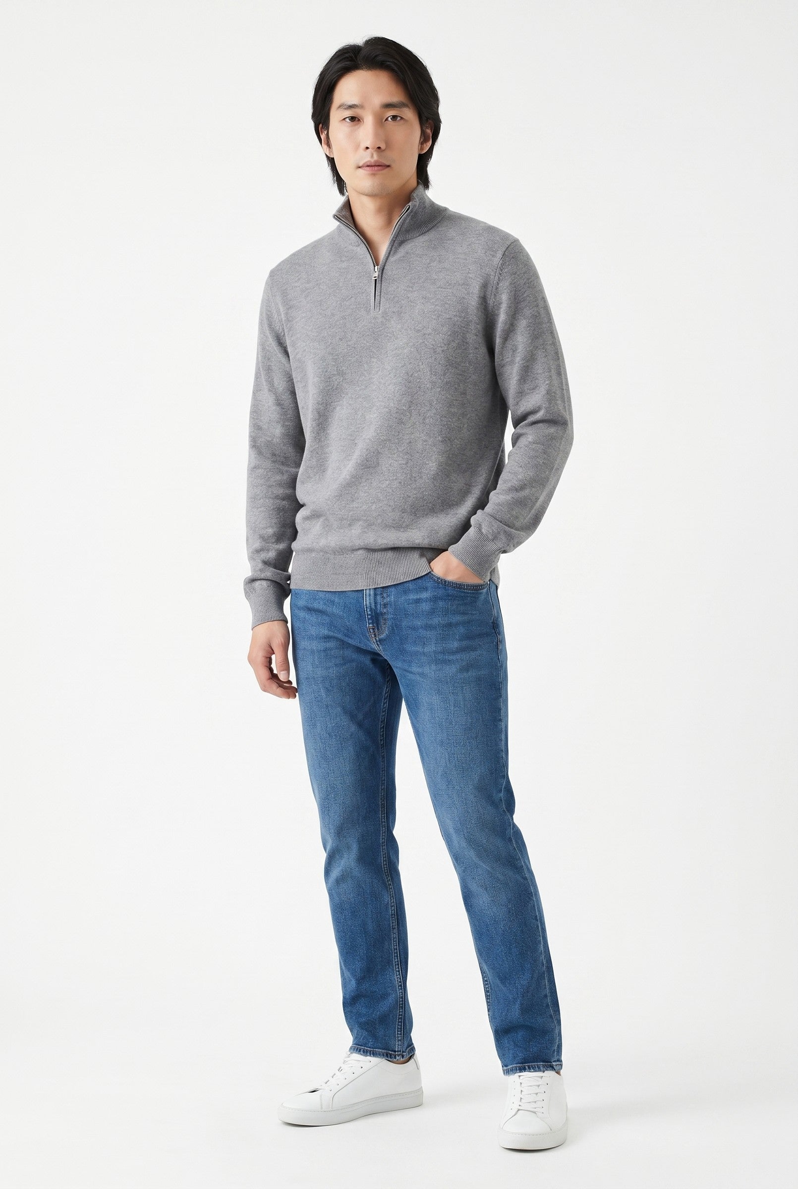 Men's Cotton Knitted Half Zip Funnel Neck Jumper | Blackstone London