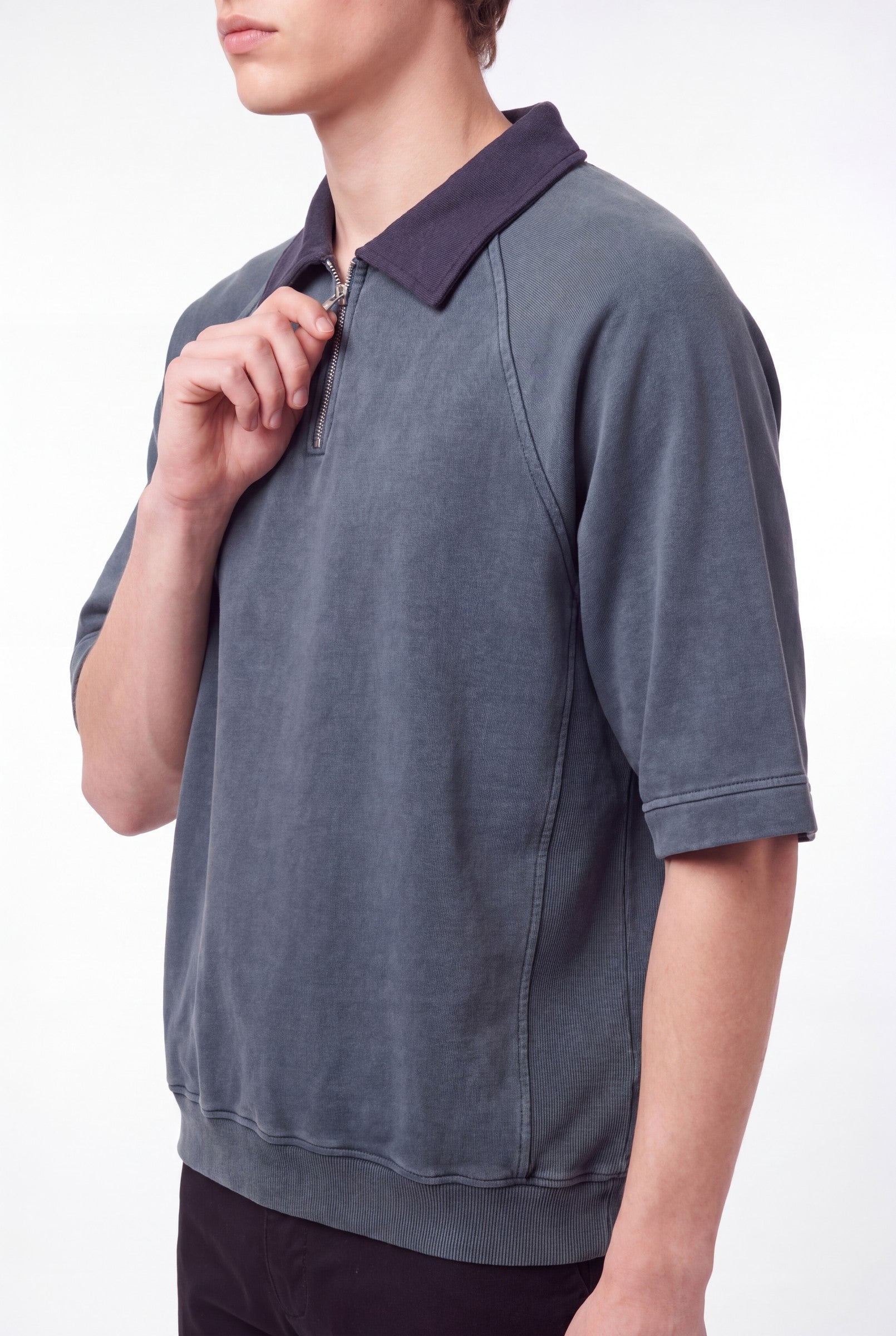 Men's Snow Washed Quarter Zip Polo | Blackstone London