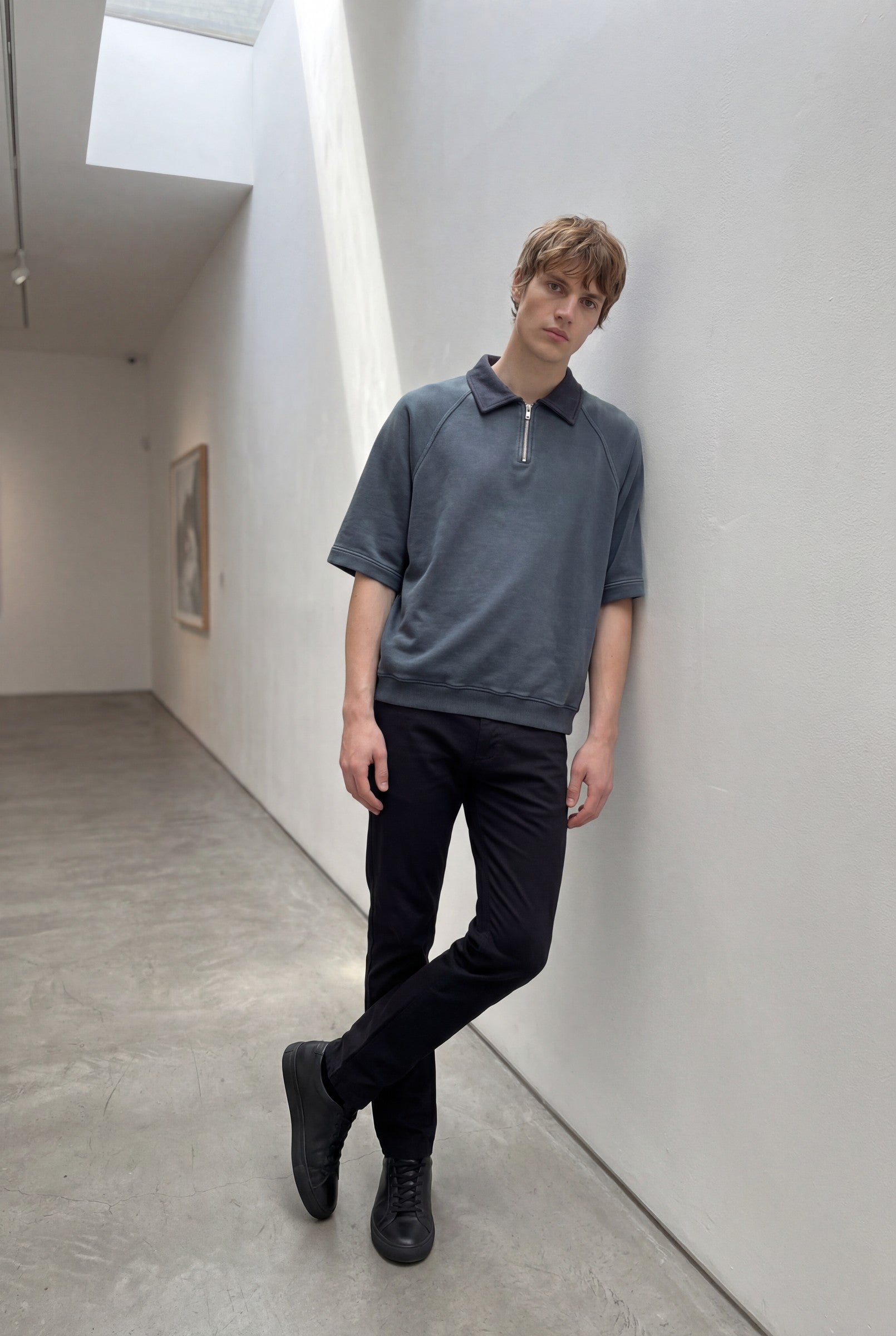 Men's Snow Washed Quarter Zip Polo | Blackstone London