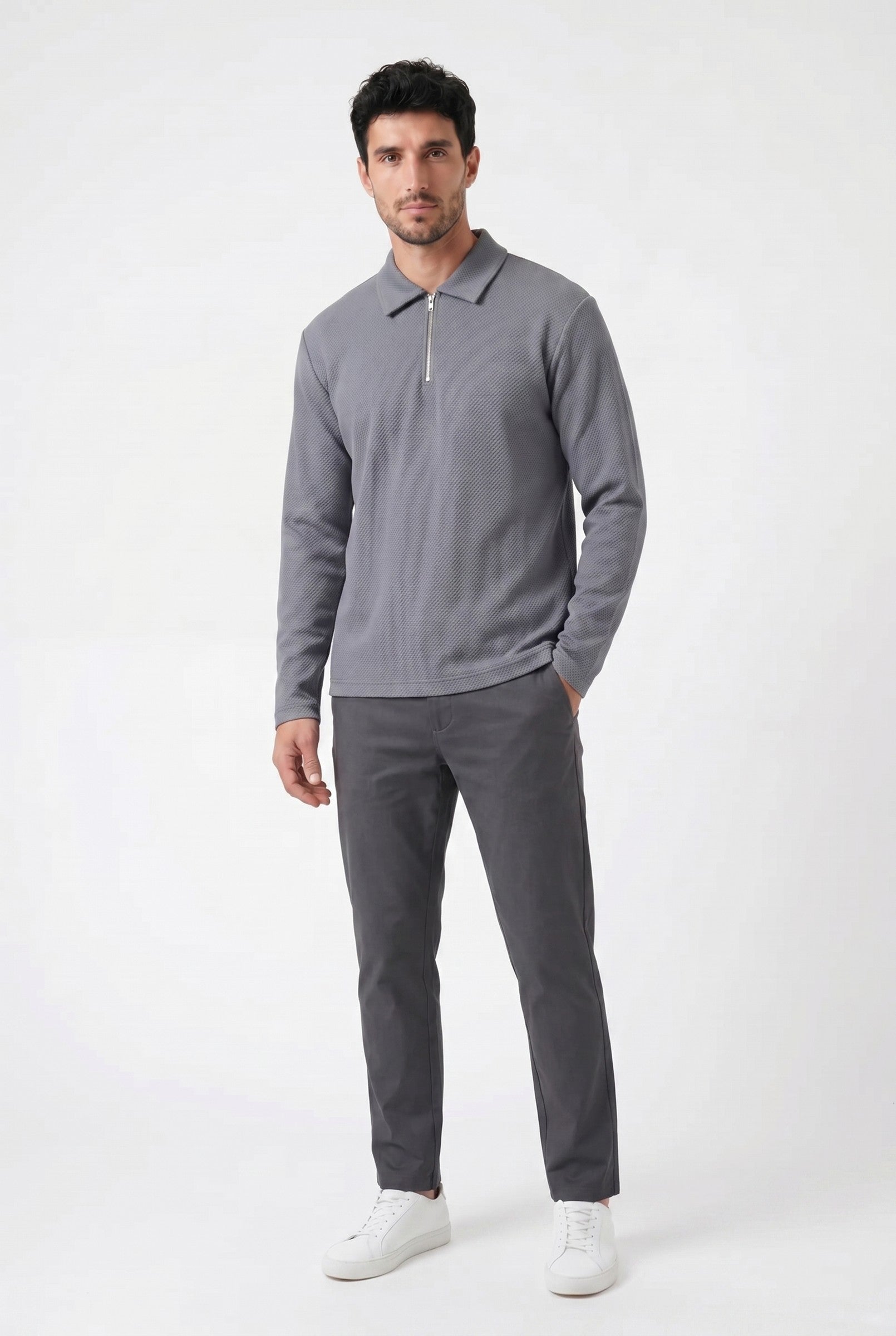 Men's Long Sleeve Textured Polo | Blackstone London