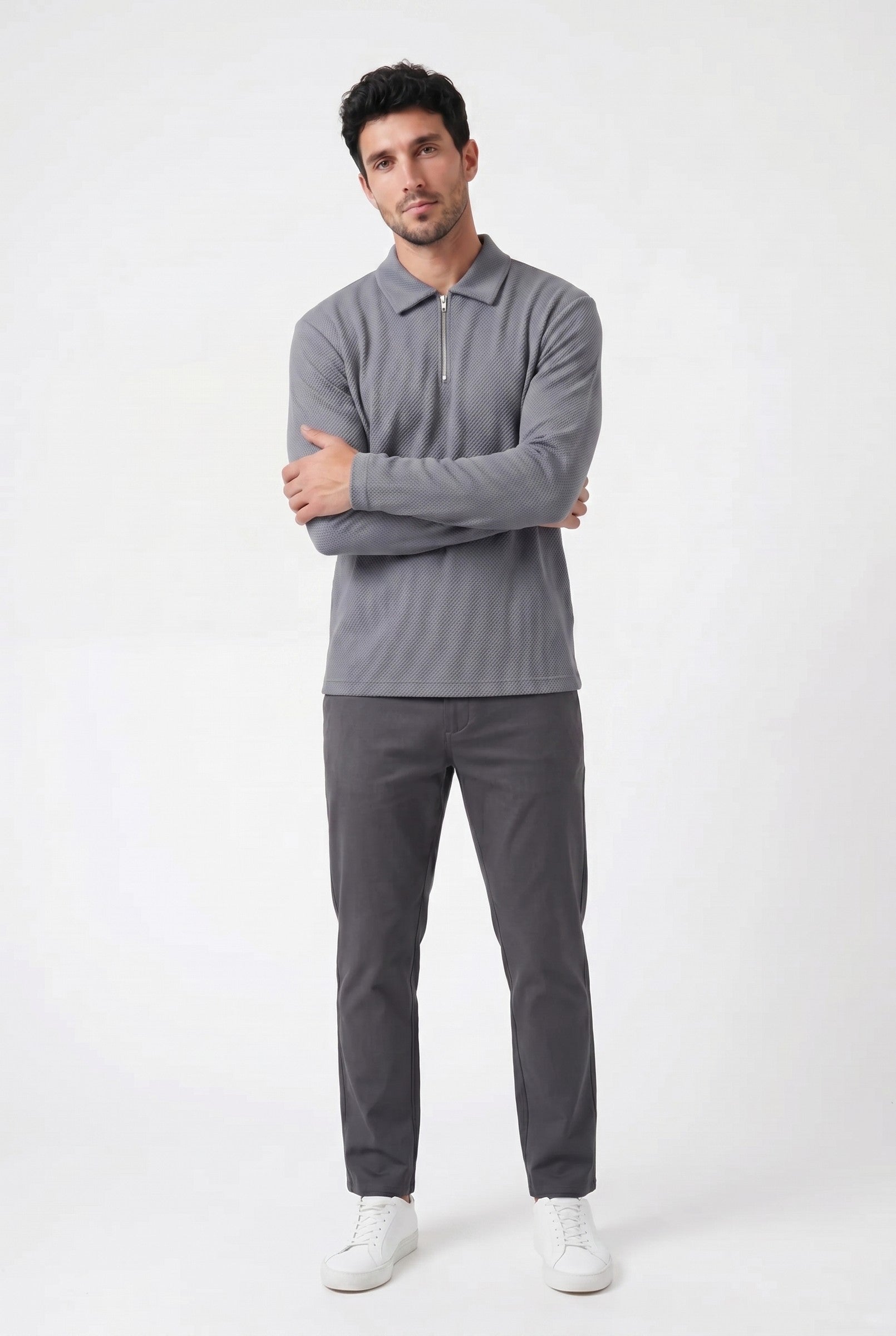 Men's Long Sleeve Textured Polo | Blackstone London