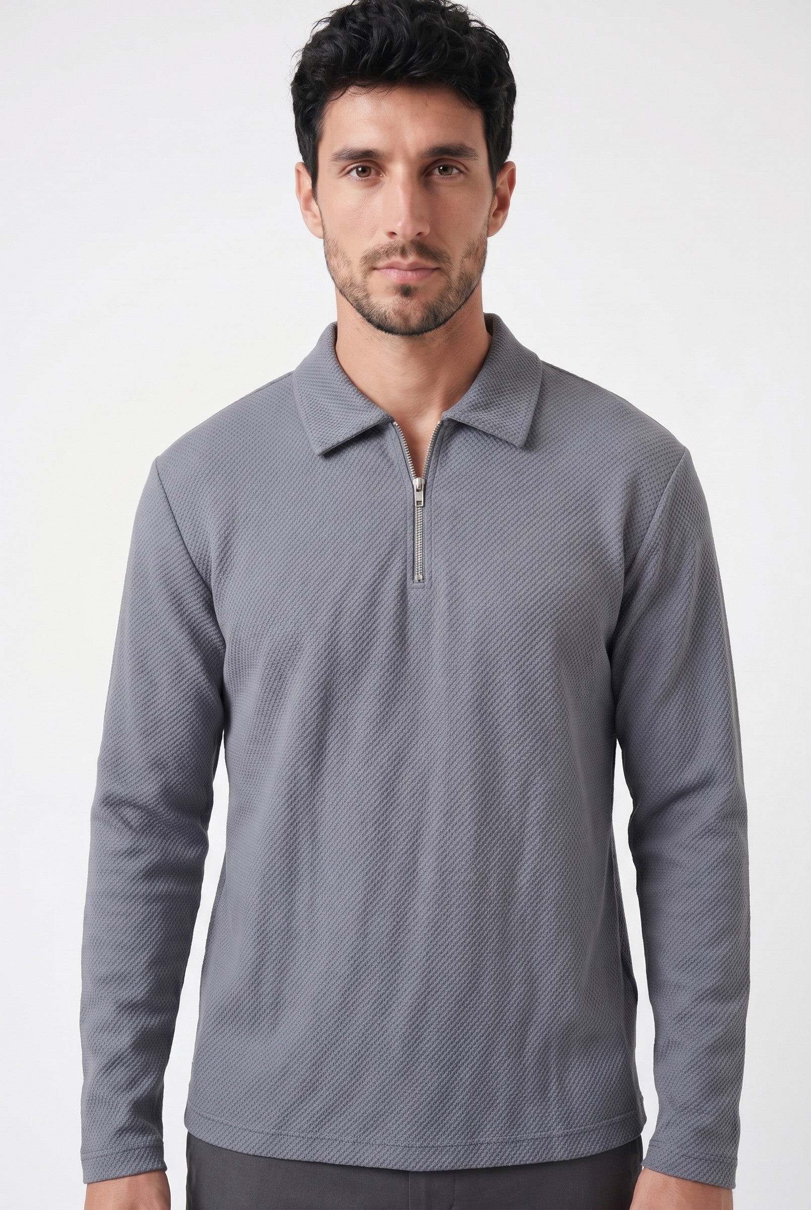 Men's Long Sleeve Textured Polo | Blackstone London