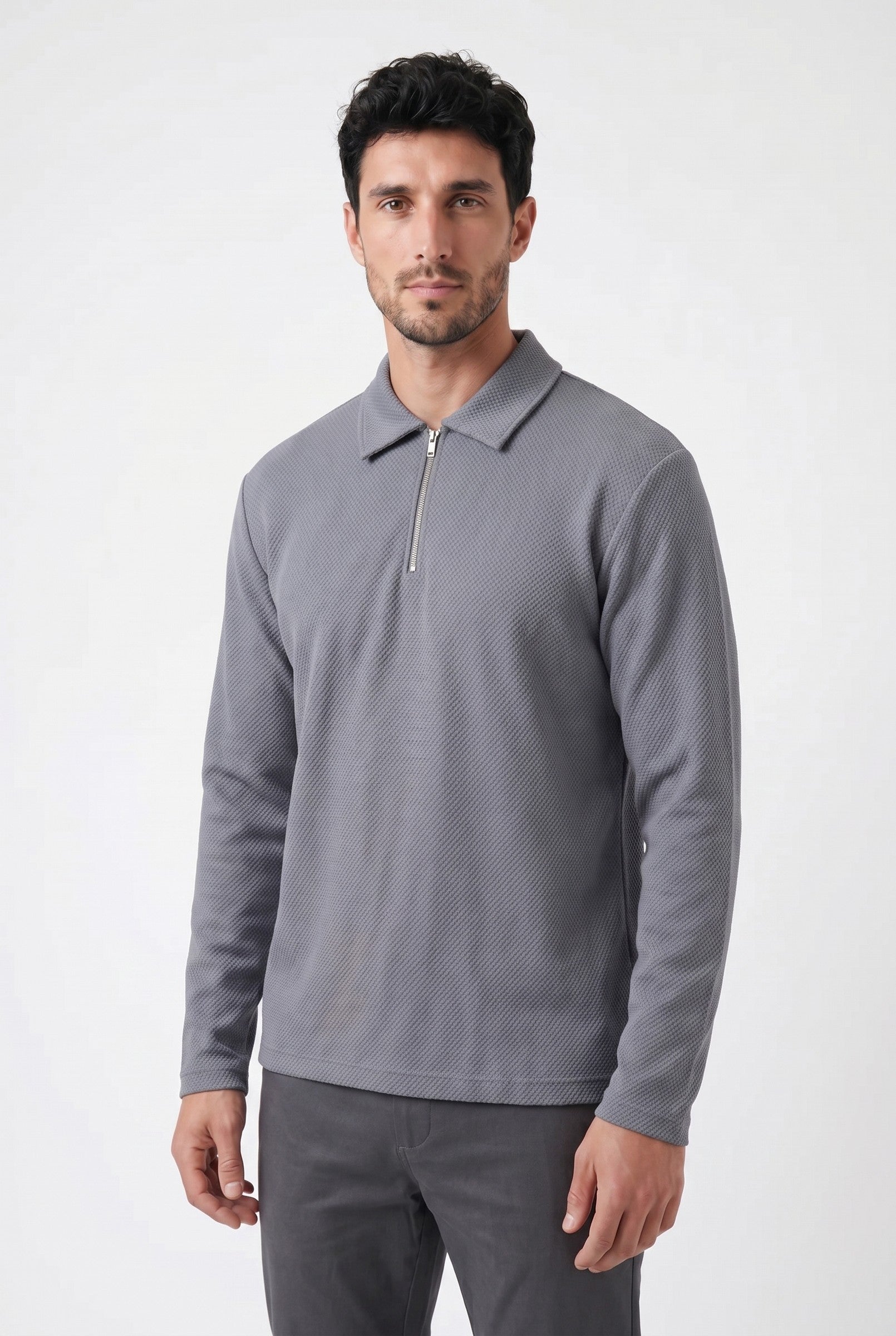 Men's Long Sleeve Textured Polo | Blackstone London